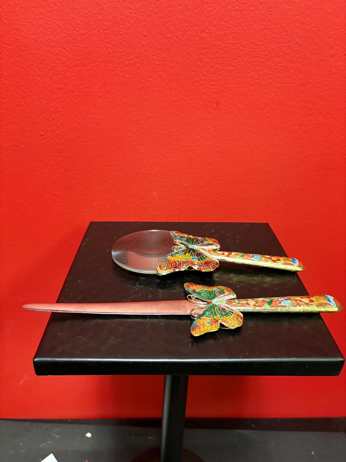 Chinese enamel magnifying glass and letter opener  great gift
