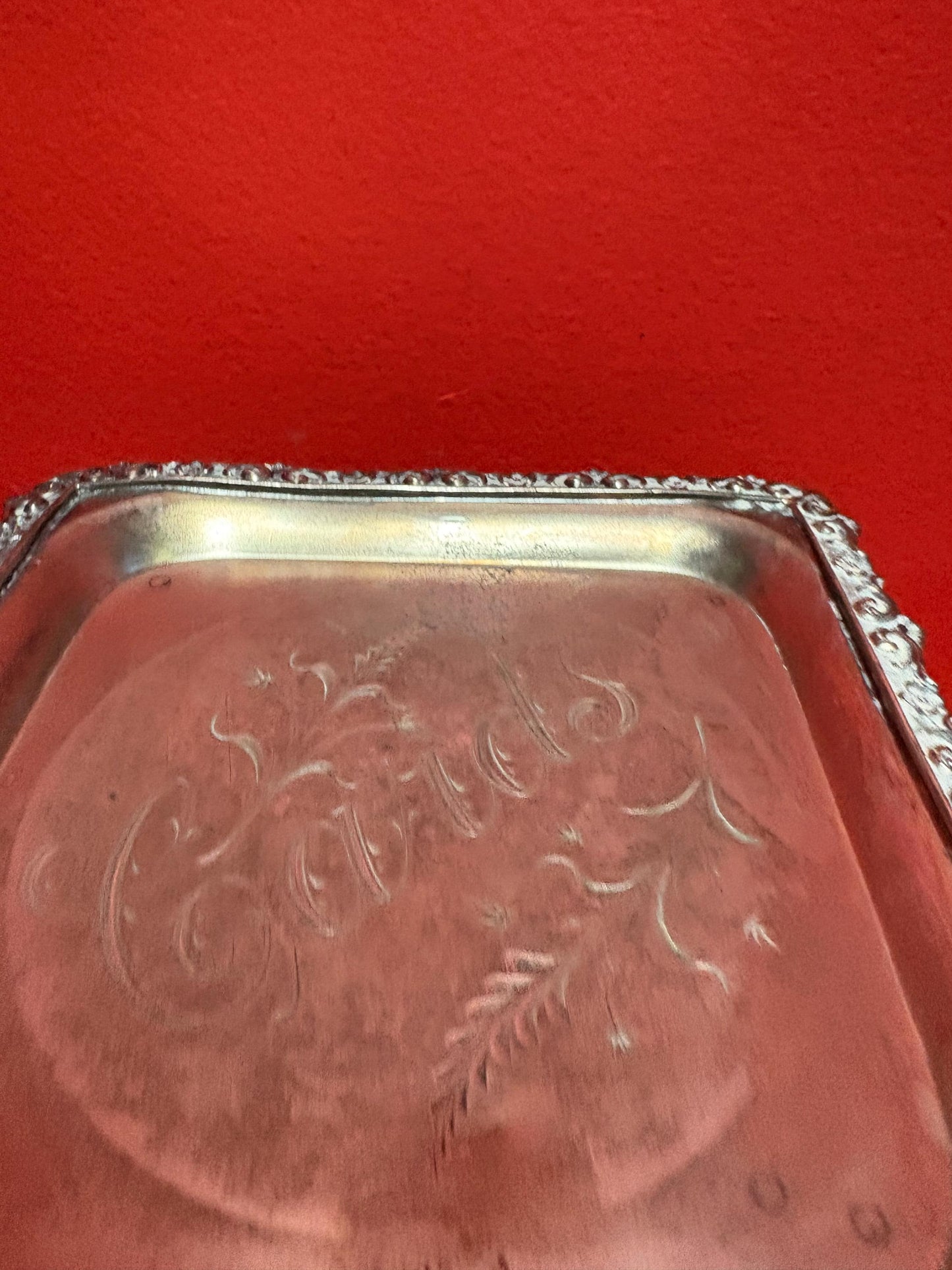 Stunning English Meridian silver plate antique card tray  6 x 6  wonderful condition and ready to gift or use  great value