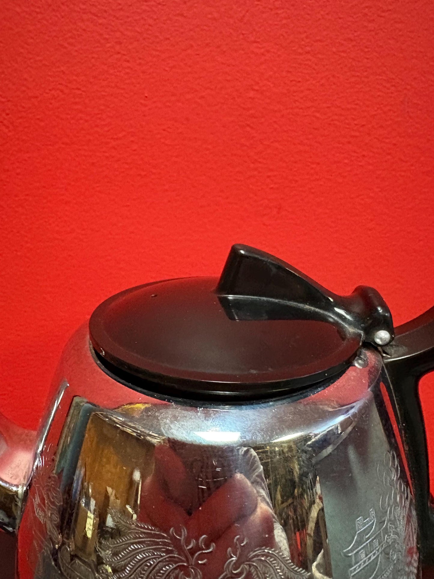 Lovely Willow Ware vintage chrome teapot - 8 x 5 tall and ready to use  see photos Unusual cool piece