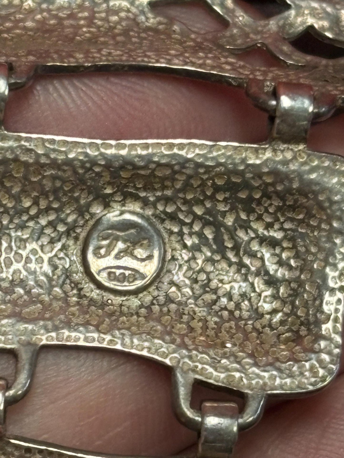 A 7 inch long stunning art nouveau signed sterling silver bracelet with cartouche  wonderful quality  antique beauty - B