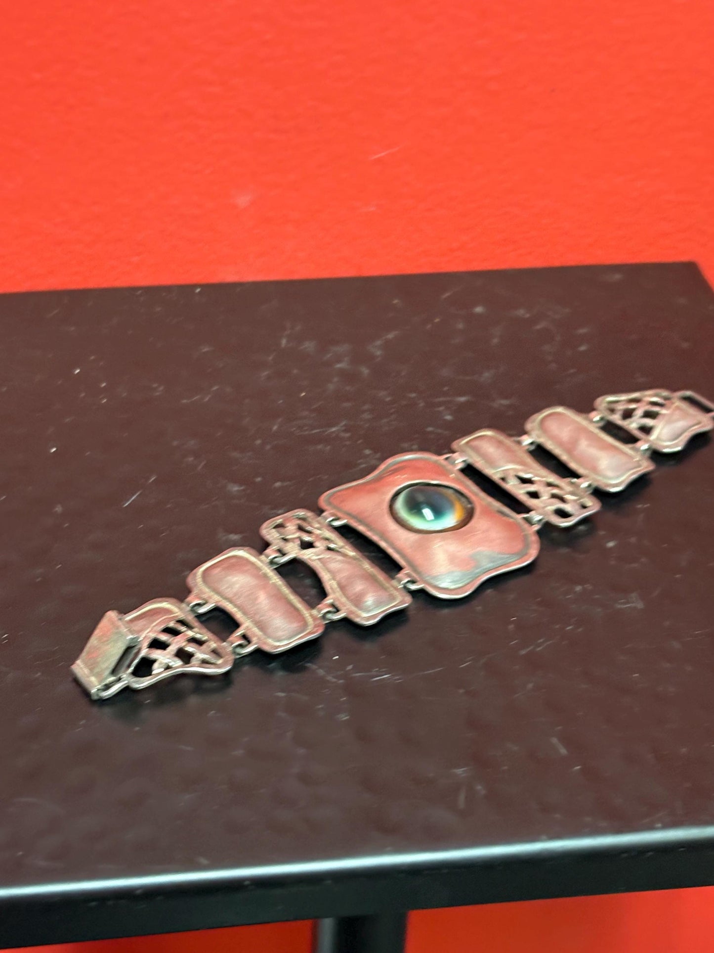 A 7 inch long stunning art nouveau signed sterling silver bracelet with cartouche  wonderful quality  antique beauty - B