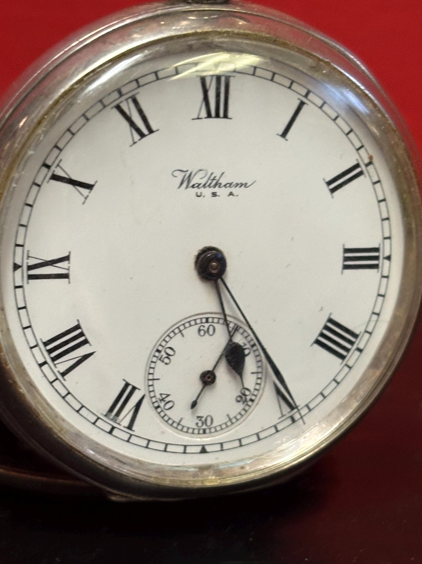 Stunning English sterling silver  Waltham  pocket watch  hallmarked and 3 inches long -  in perfect  condition and working well  wow - B