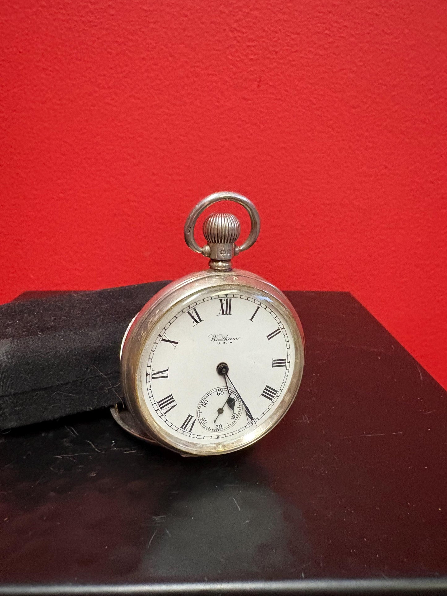 Stunning English sterling silver  Waltham  pocket watch  hallmarked and 3 inches long -  in perfect  condition and working well  wow - B