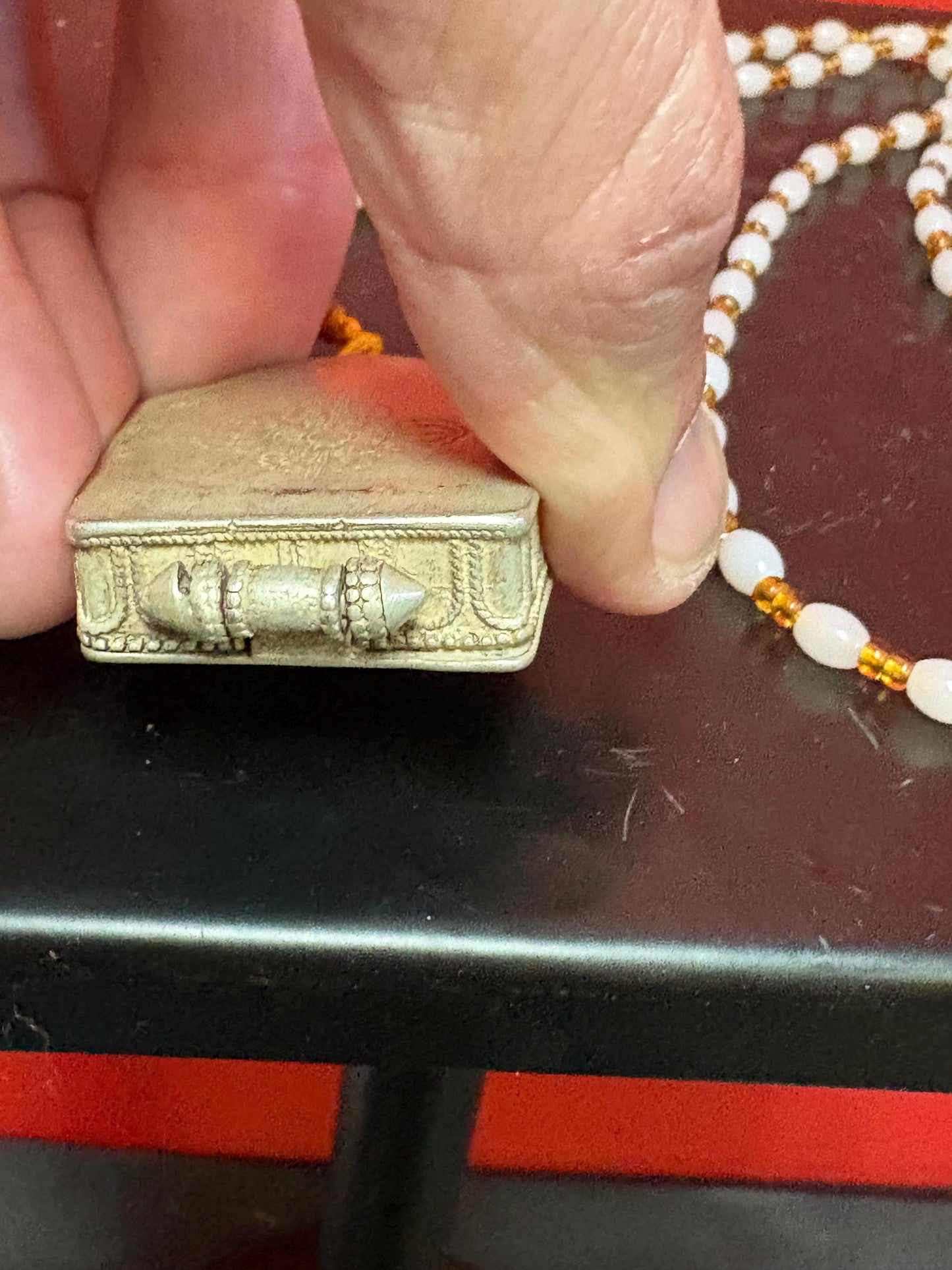 Absolutely stunning Tibetan silver miniature shrine pendant - 2 inches long with a pink Jade necklace approx 26 inch long necklace  wow