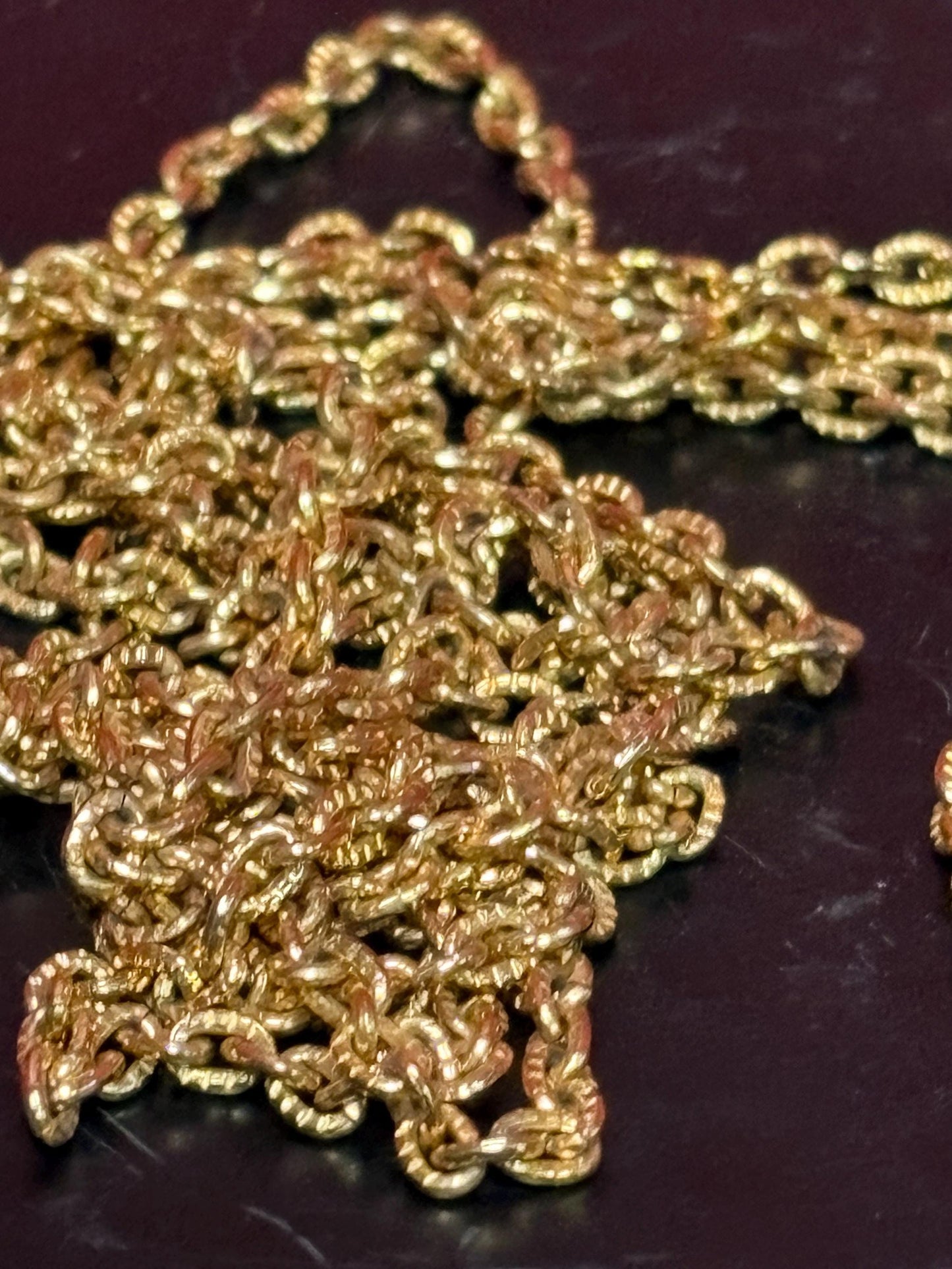 Super long approximately 60 inch gold chain  not tested  29 grams - B