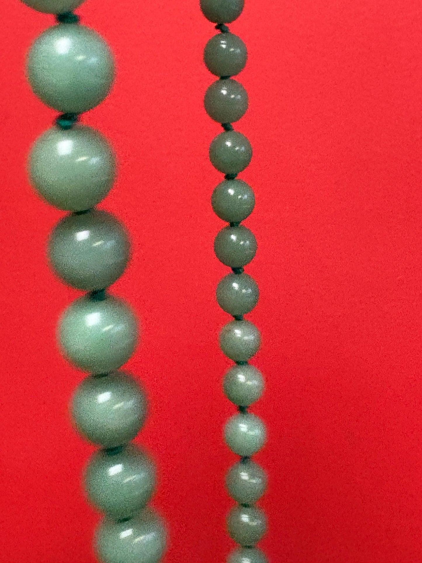 Stunning Chinese antique jade bead necklace  approximately 23 inches long with beautiful clap  great knotting  wow - B