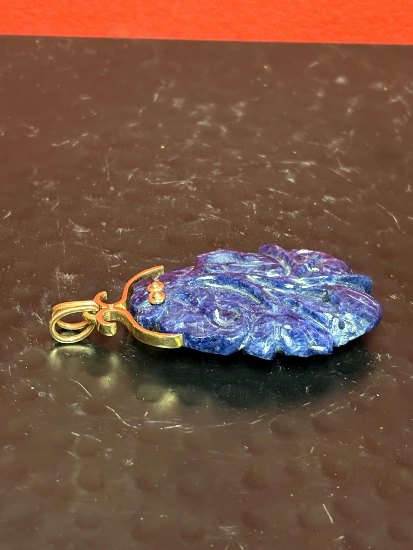 Absolutely beautiful 14K and lapis pendant  Chinese antique with intricate detailing  wonderful gift or wear it  2 1/2 inches long- B