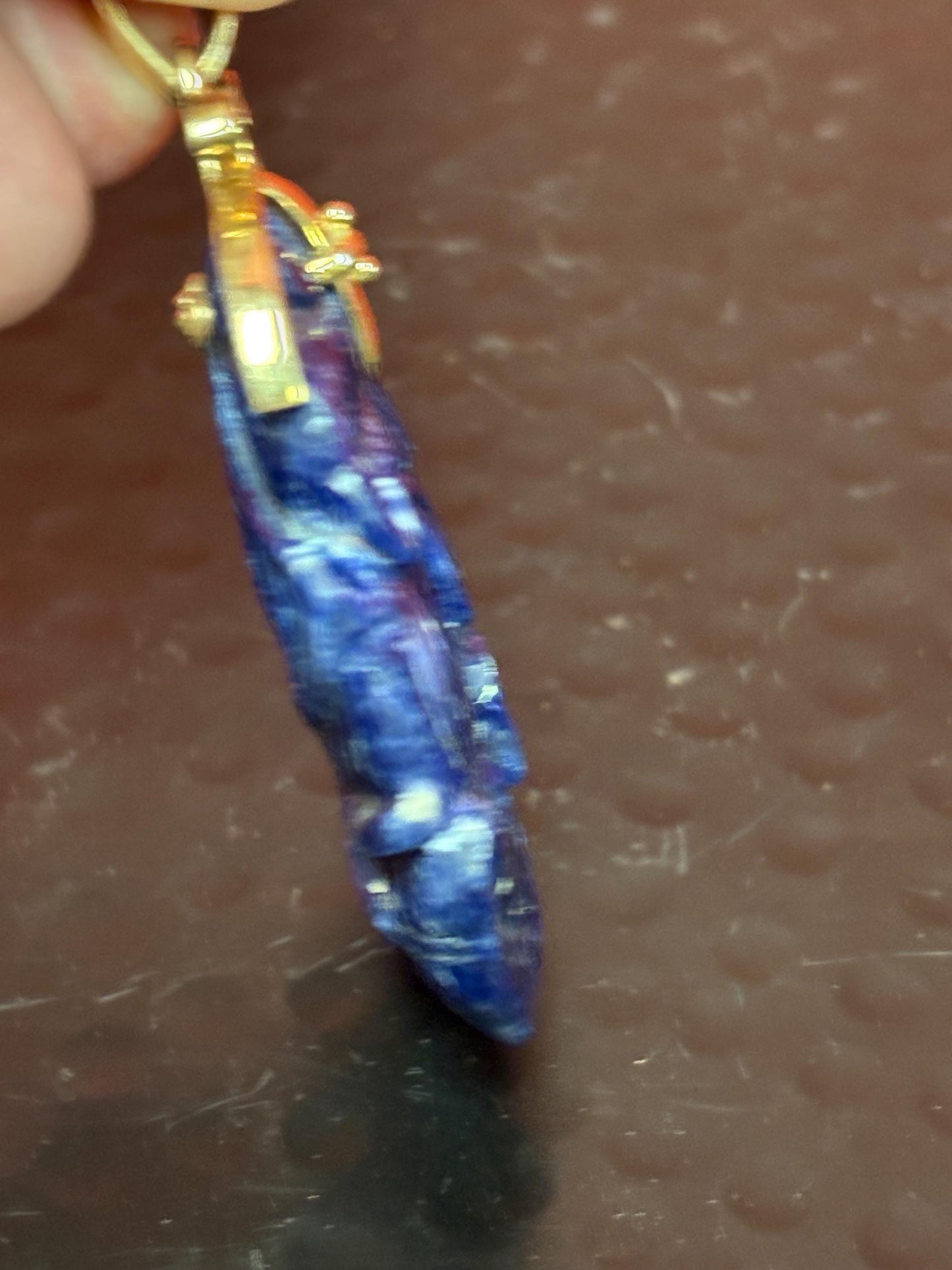 Absolutely beautiful 14K and lapis pendant  Chinese antique with intricate detailing  wonderful gift or wear it  2 1/2 inches long- B