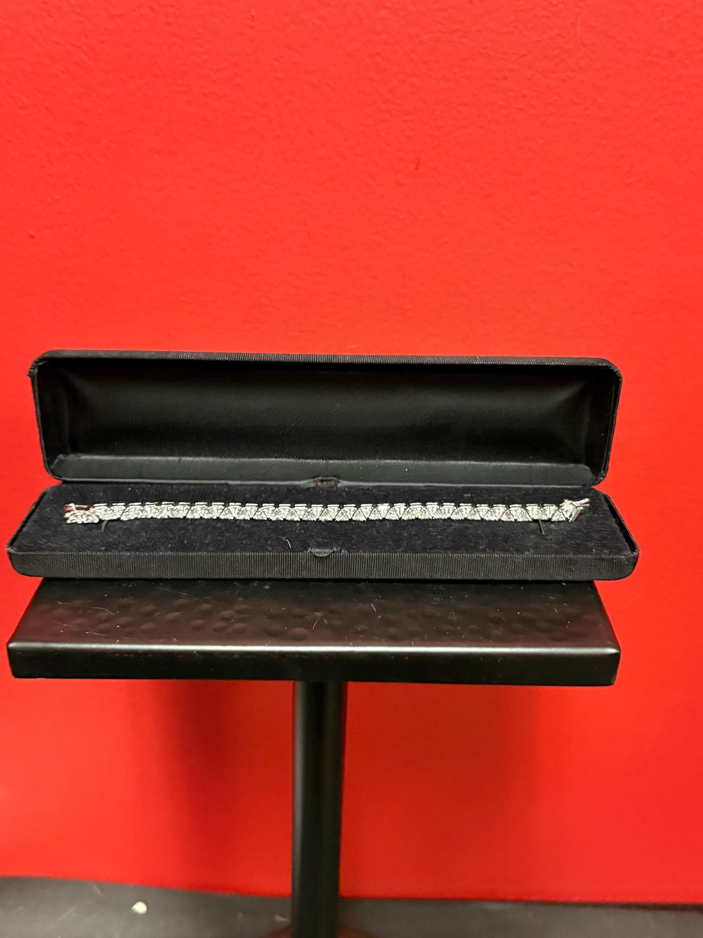 Beautiful 8 inch long faux diamond and sterling silver bracelet  B