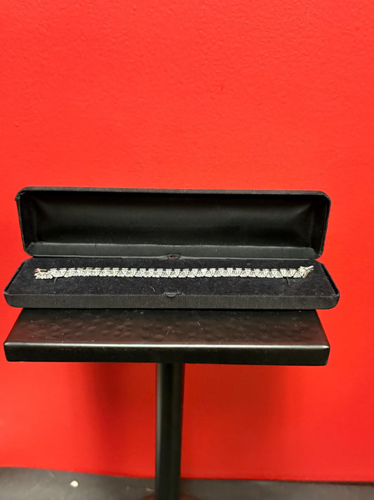 Beautiful 8 inch long faux diamond and sterling silver bracelet  B