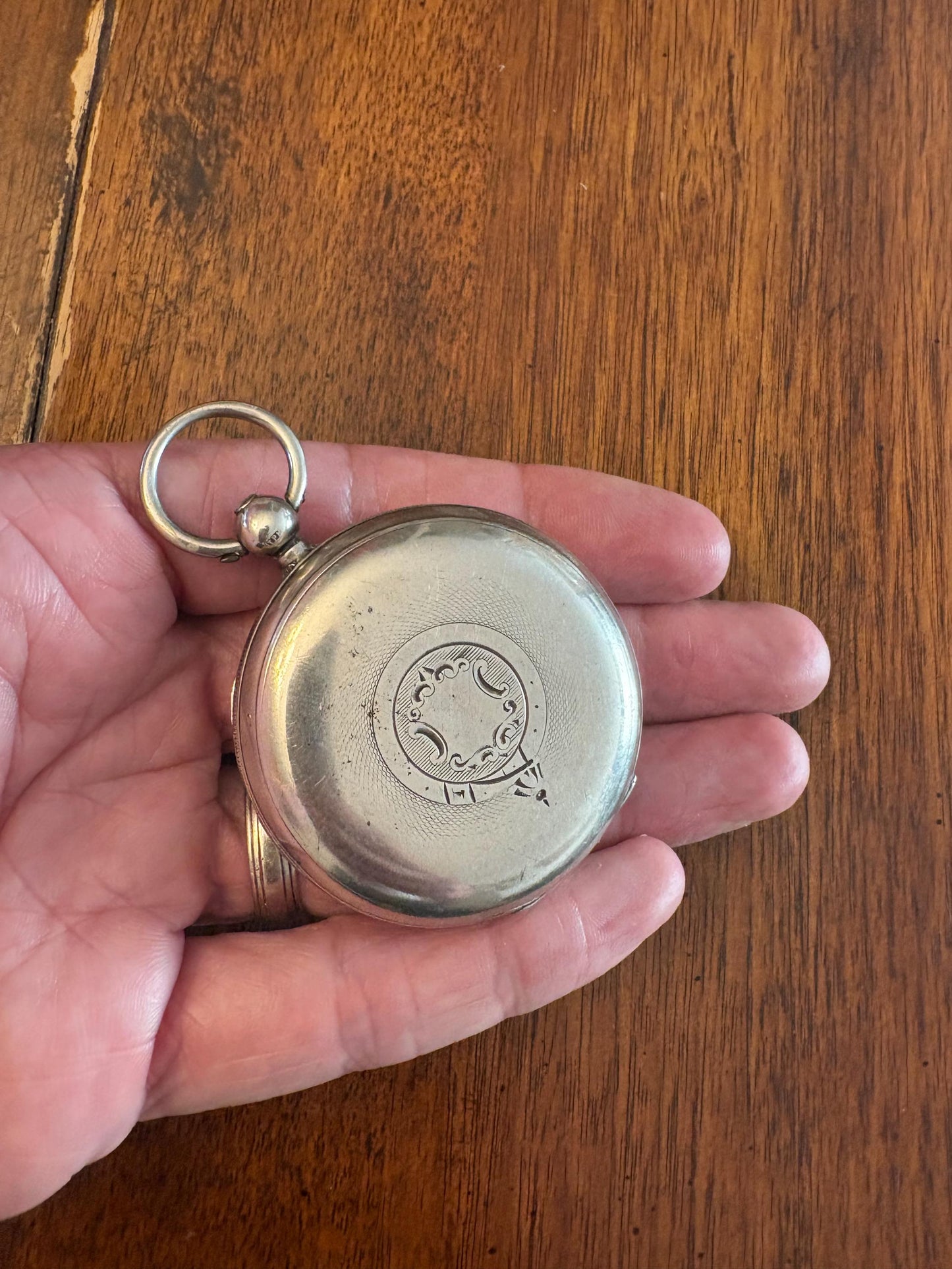 Lovely antique hallmarked sterling heavy 3 inch pocket watch  needs work priced very well  as is and final sale - B