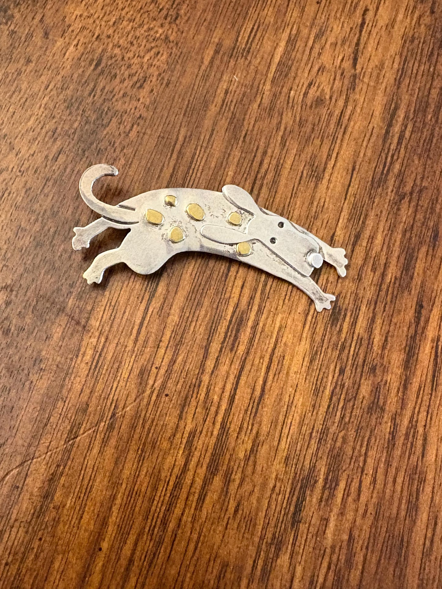 Beautiful Mexican sterling and 14 karat gold doggie brooch  great quality - B