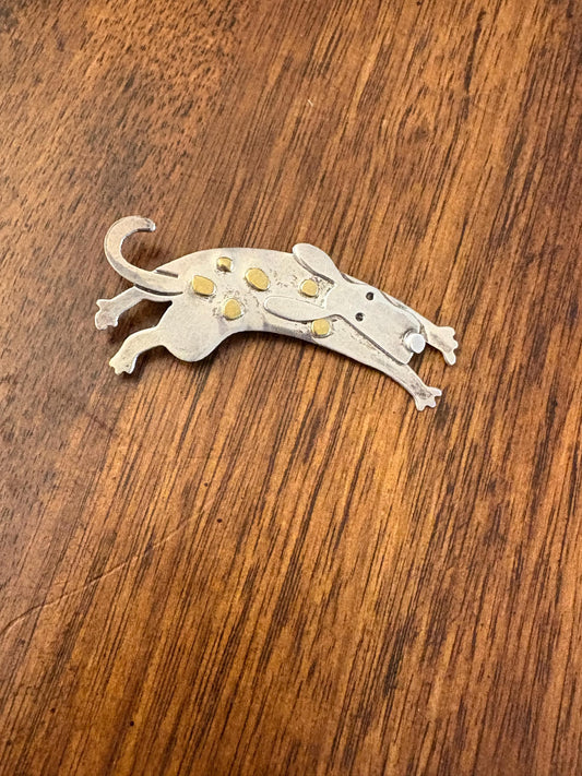 Beautiful Mexican sterling and 14 karat gold doggie brooch  great quality - B