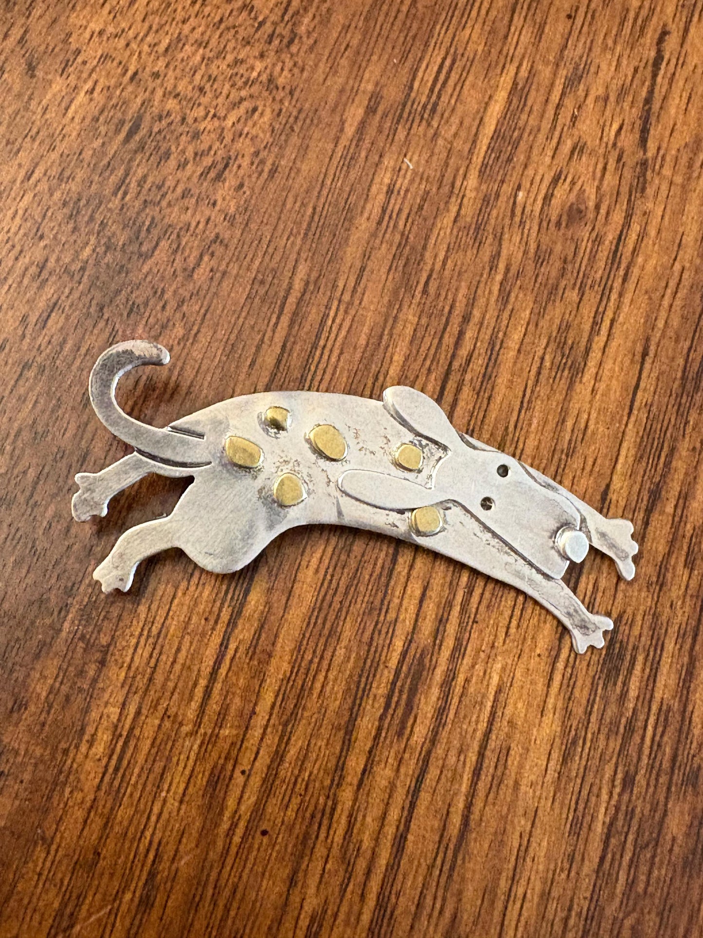 Beautiful Mexican sterling and 14 karat gold doggie brooch  great quality - B