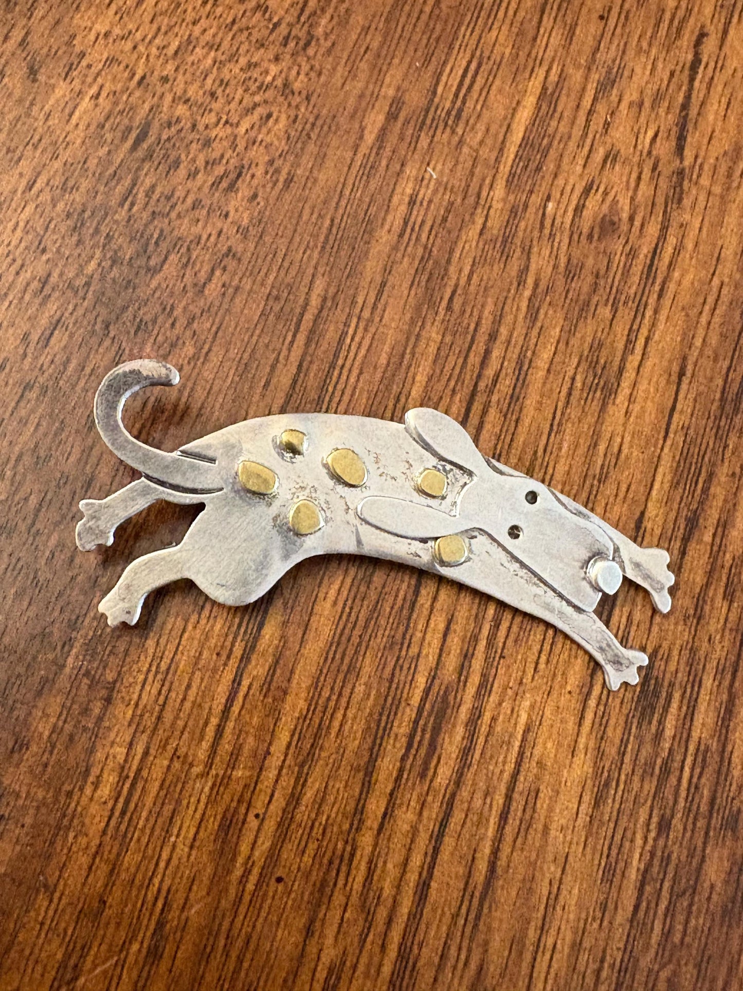 Beautiful Mexican sterling and 14 karat gold doggie brooch  great quality - B