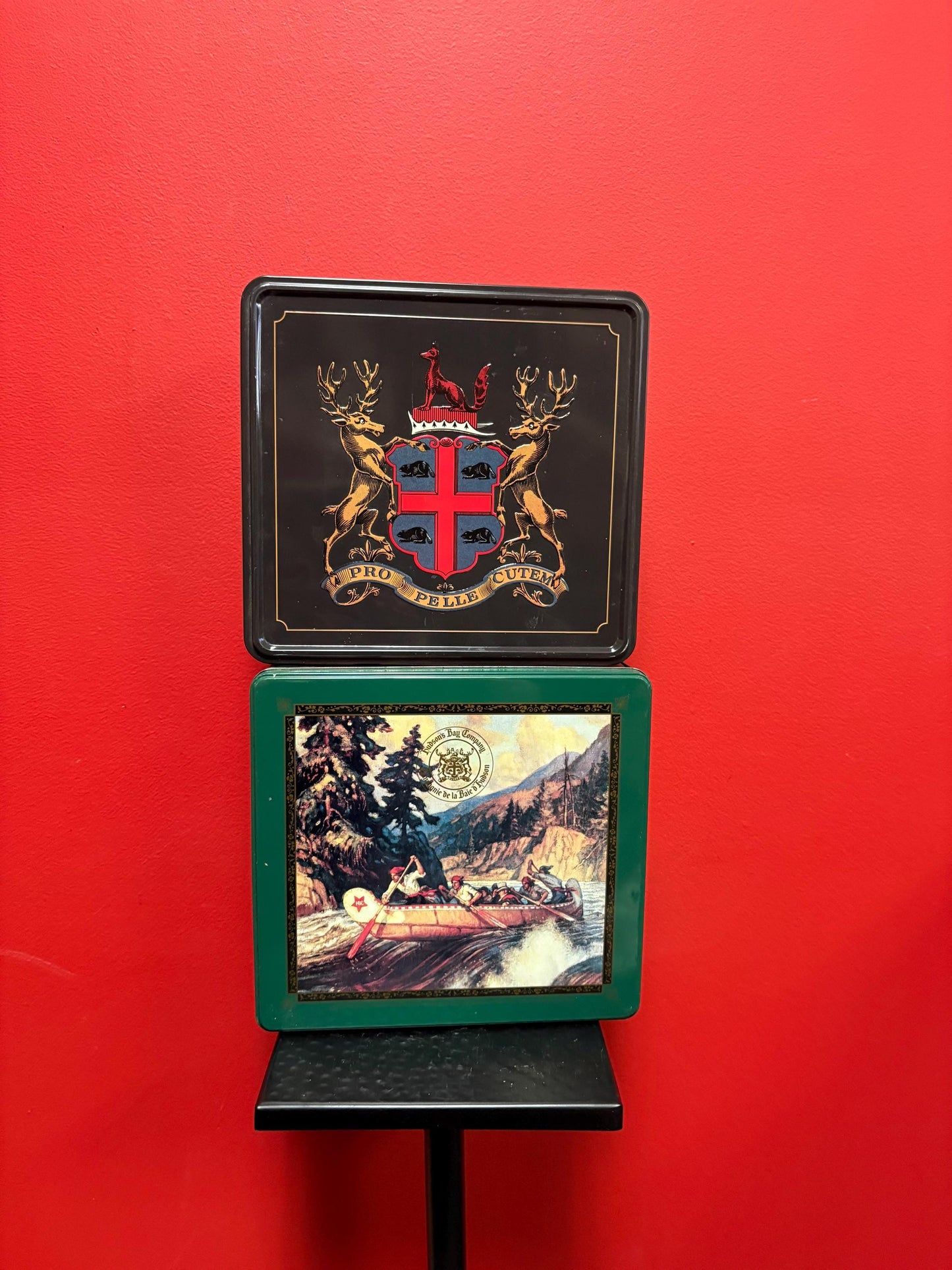Hudson Bay Company two wonderful vintage HBC Hudson Bay Company tins in good condition  both 9 x 9  great gifts