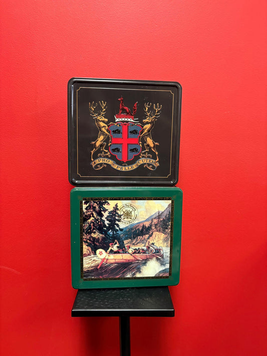 Hudson Bay Company two wonderful vintage HBC Hudson Bay Company tins in good condition  both 9 x 9  great gifts