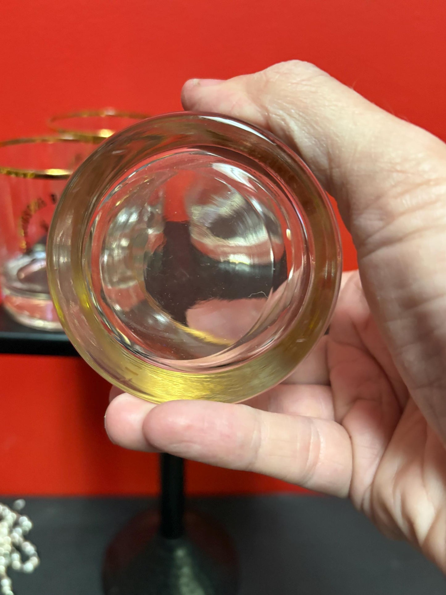 Beautiful set four 3 1/2 inch high Hudson Bay Company scotch whiskey glasses HBC Canadian history good condition