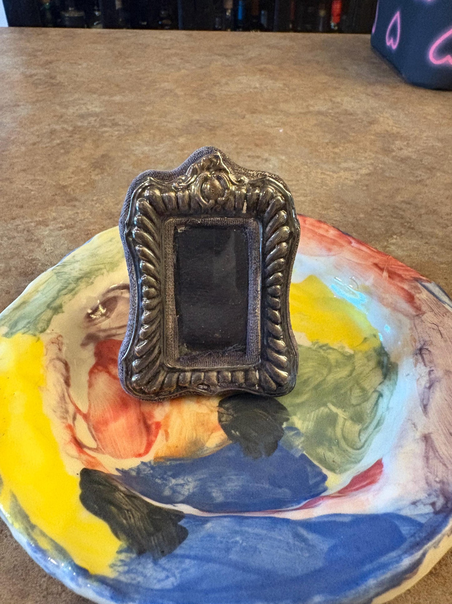 Beautiful antique sterling silver 4 x 2 wide picture frame  needs a polish  great value