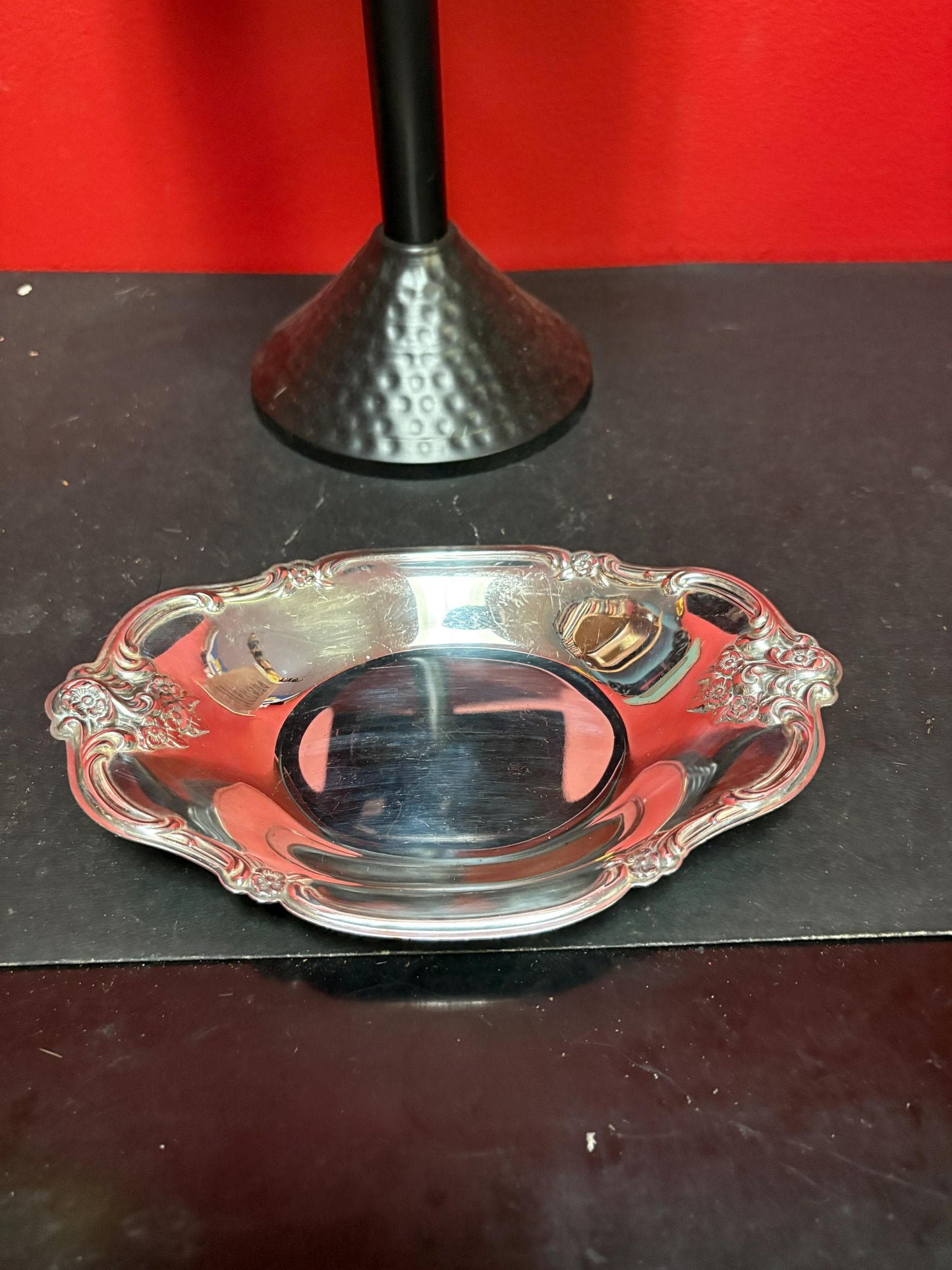 Beautiful 8.5 x 5 English antique silver plated heavily decorated dish polished and ready to gift or use