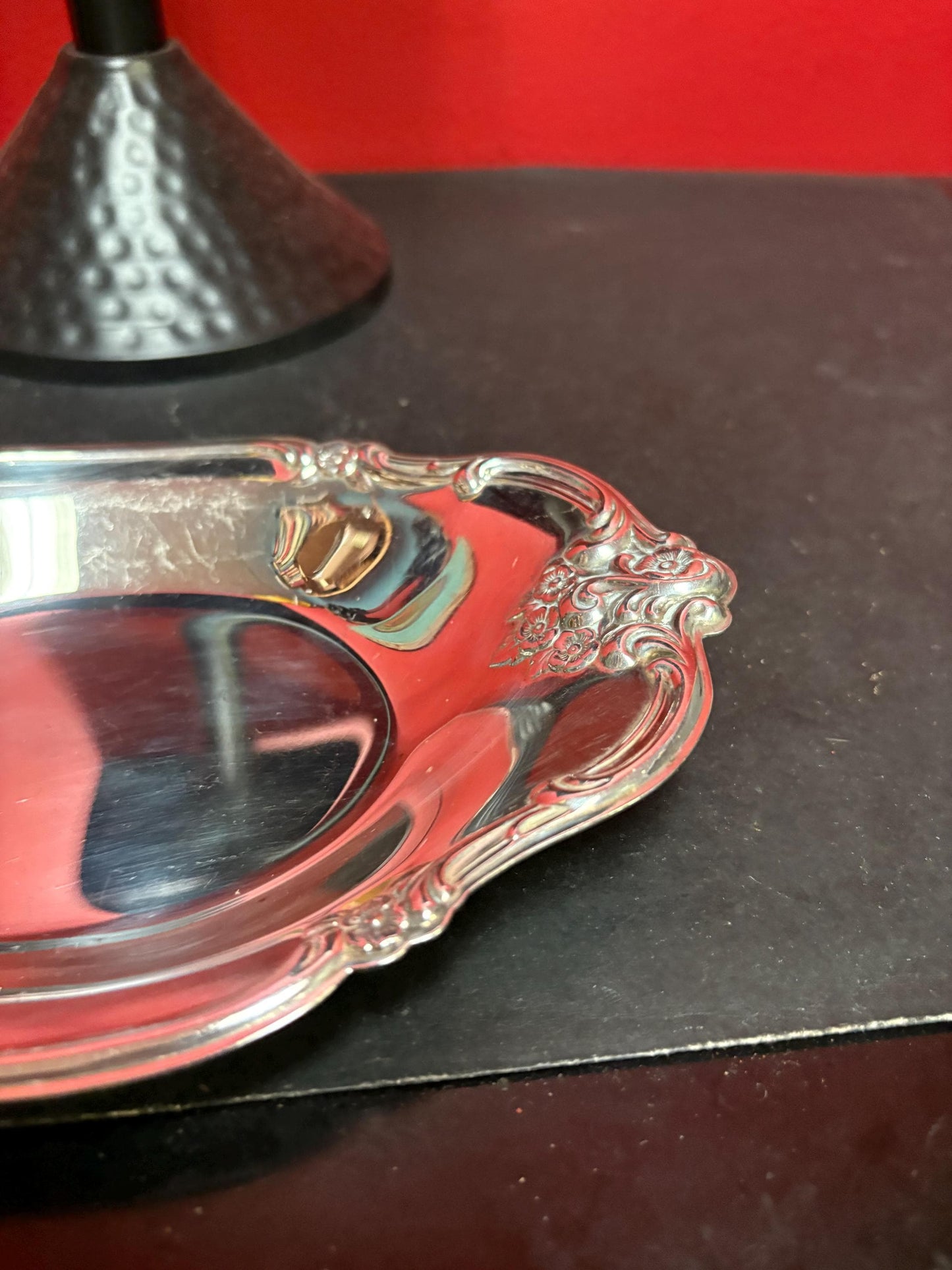 Beautiful 8.5 x 5 English antique silver plated heavily decorated dish polished and ready to gift or use