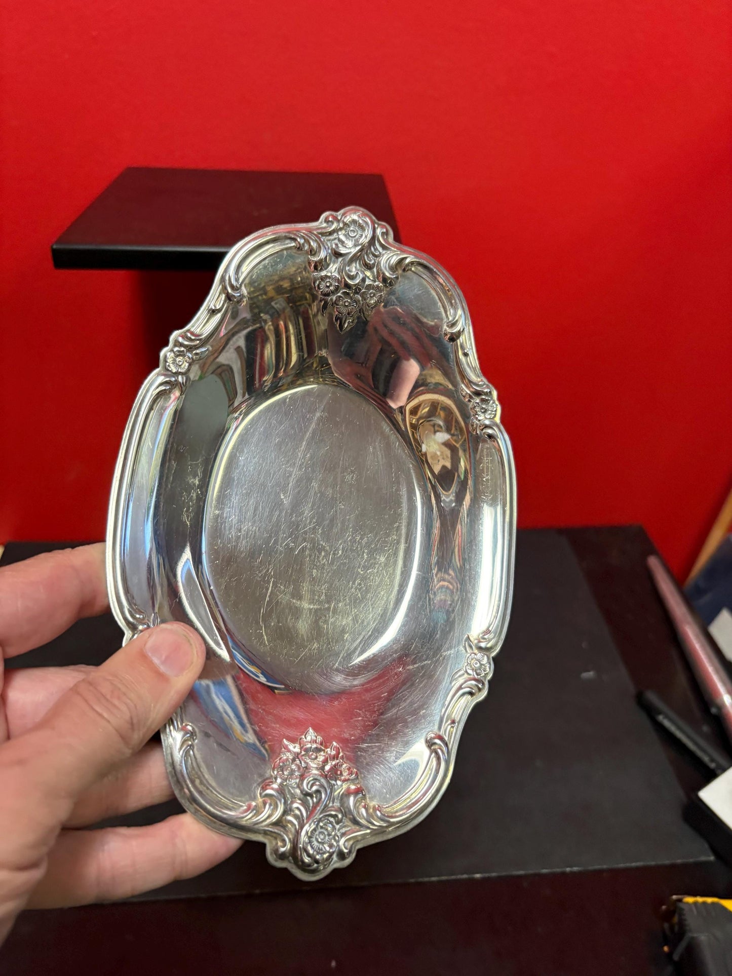 Beautiful 8.5 x 5 English antique silver plated heavily decorated dish polished and ready to gift or use