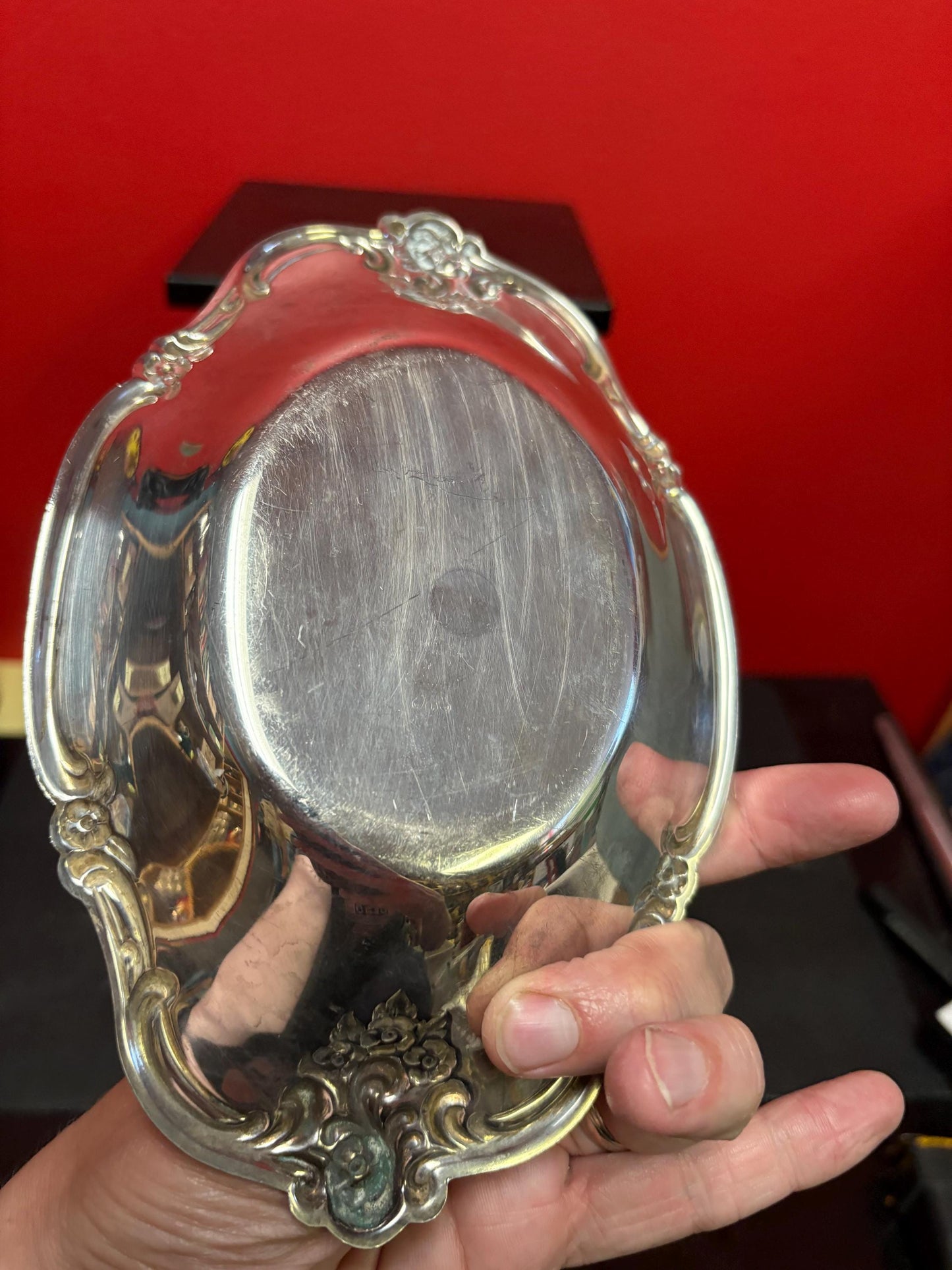 Beautiful 8.5 x 5 English antique silver plated heavily decorated dish polished and ready to gift or use