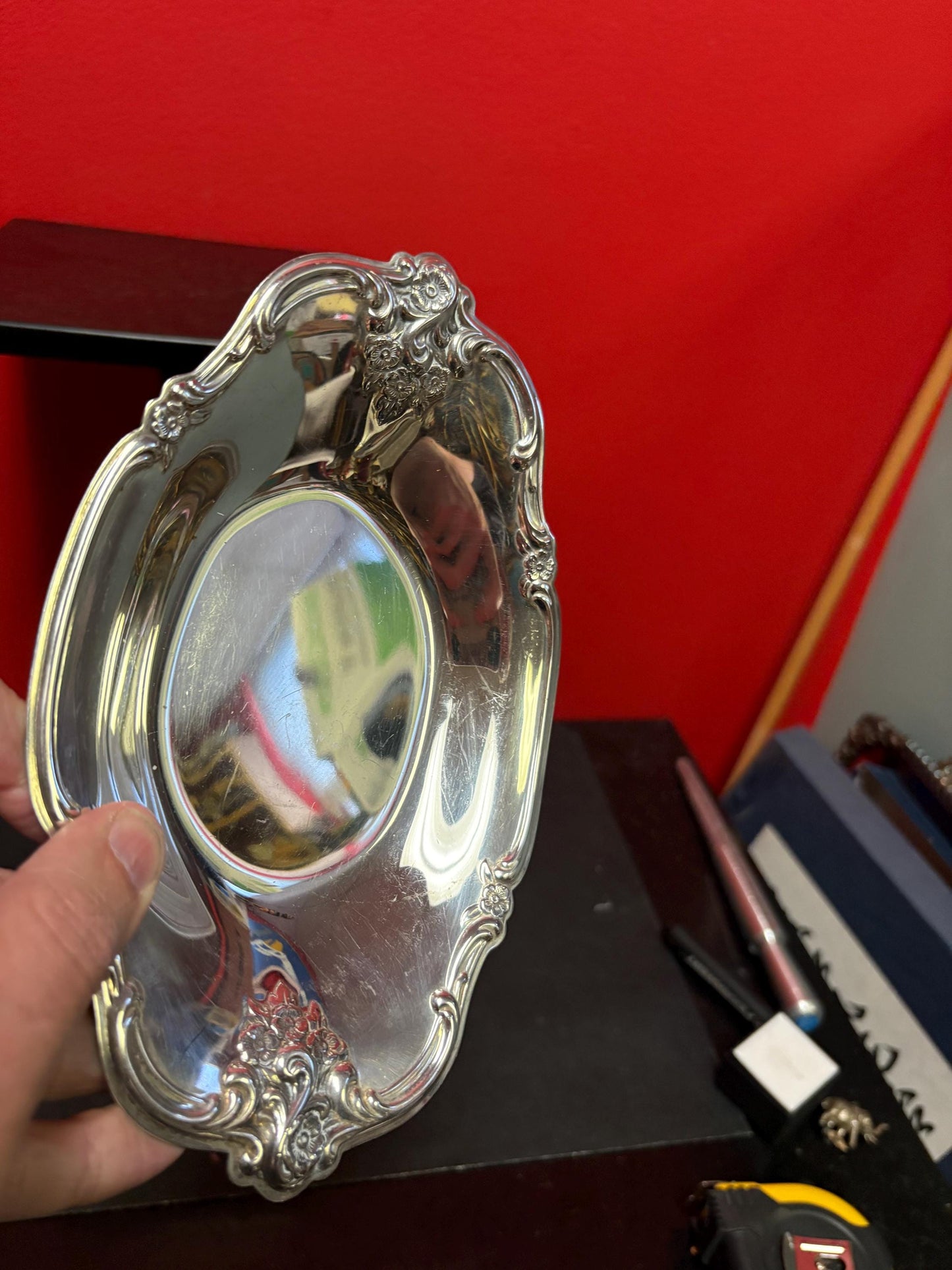 Beautiful 8.5 x 5 English antique silver plated heavily decorated dish polished and ready to gift or use