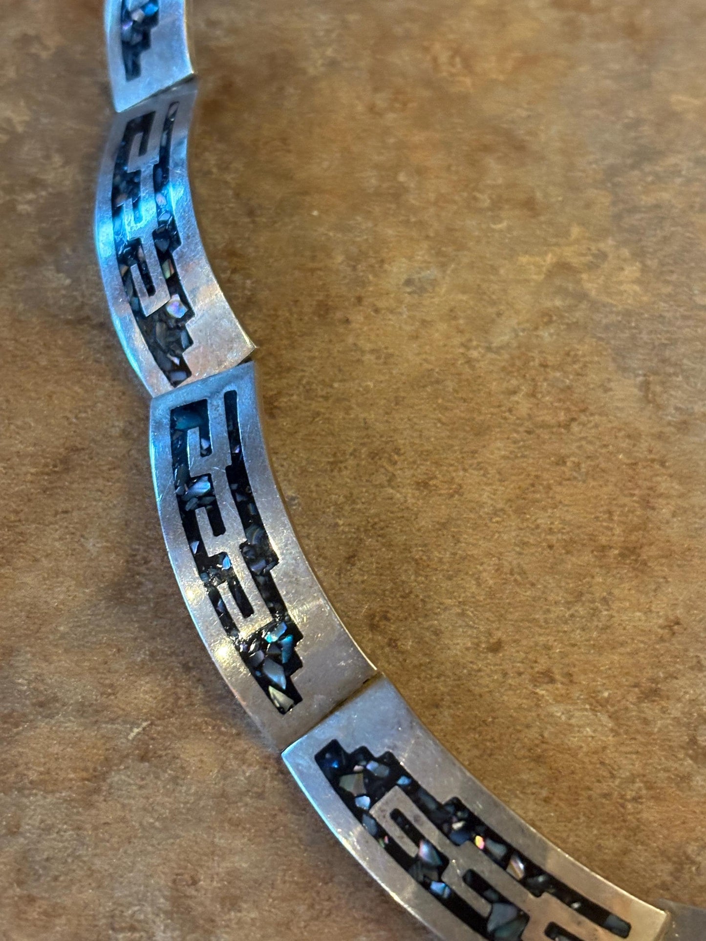 16 inch long Mexican sterling  and abalone necklace  heavy and high quality  great value - B