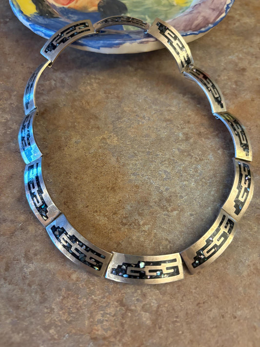 16 inch long Mexican sterling  and abalone necklace  heavy and high quality  great value - B