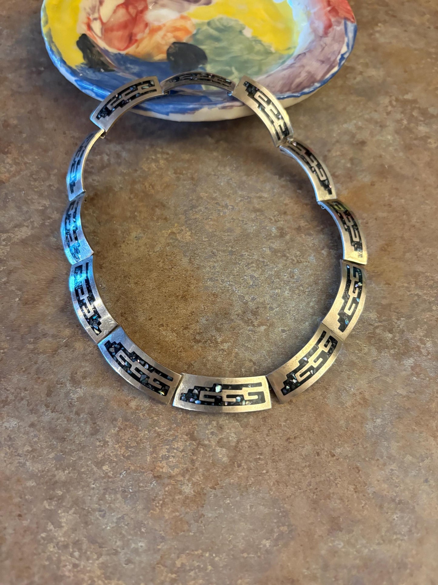 16 inch long Mexican sterling  and abalone necklace  heavy and high quality  great value - B