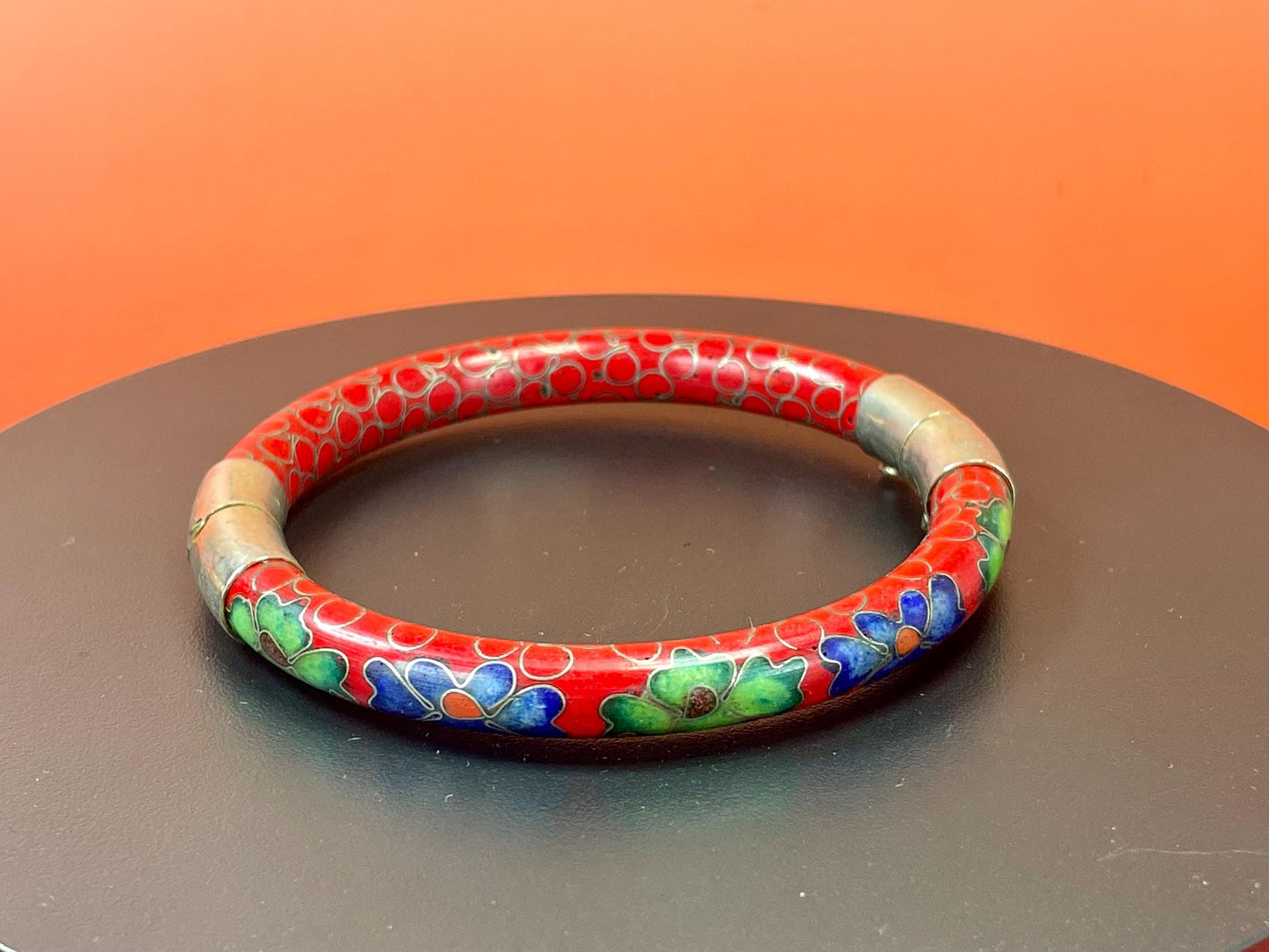 2.5 inch Brass and Enamel Bracelets Cloisonné Bracelet  Vibrant Red