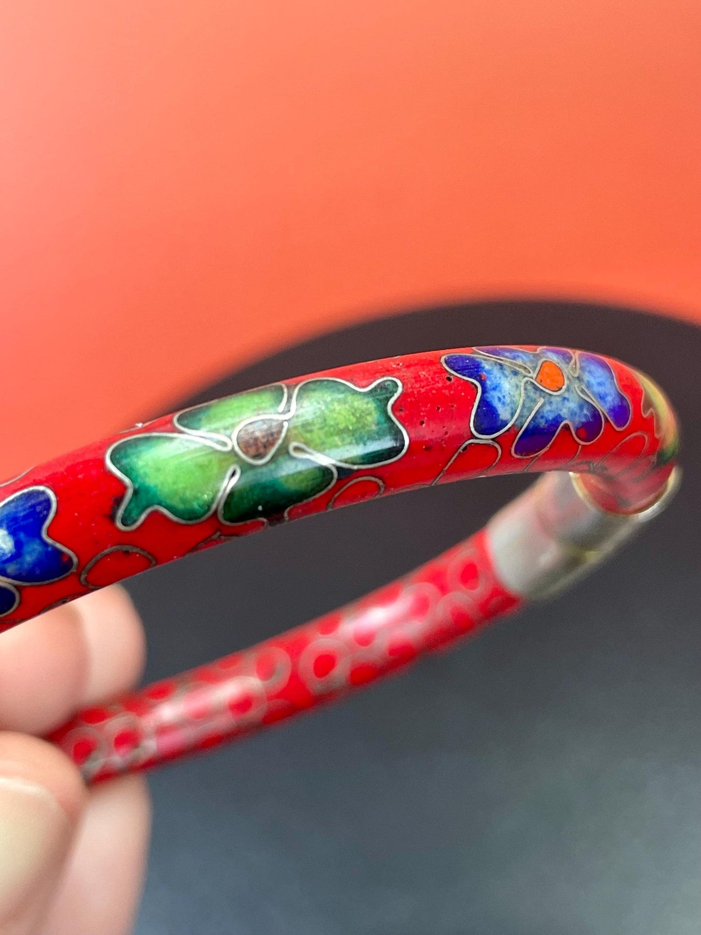 2.5 inch Brass and Enamel Bracelets Cloisonné Bracelet  Vibrant Red