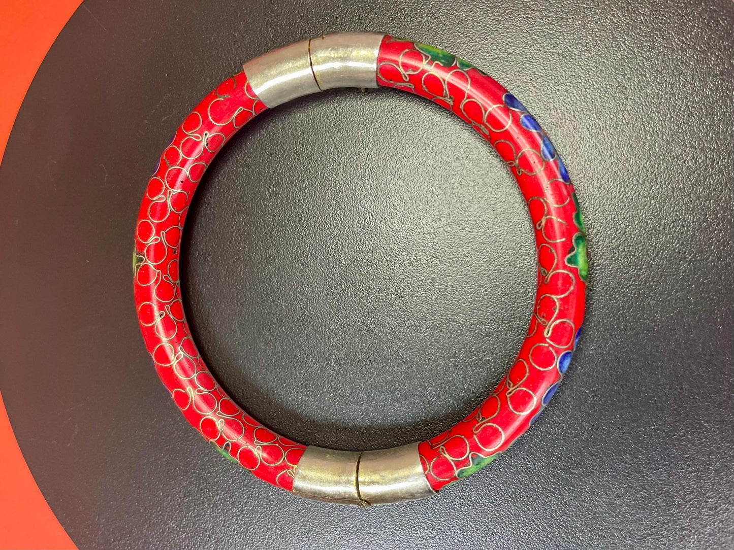 2.5 inch Brass and Enamel Bracelets Cloisonné Bracelet  Vibrant Red