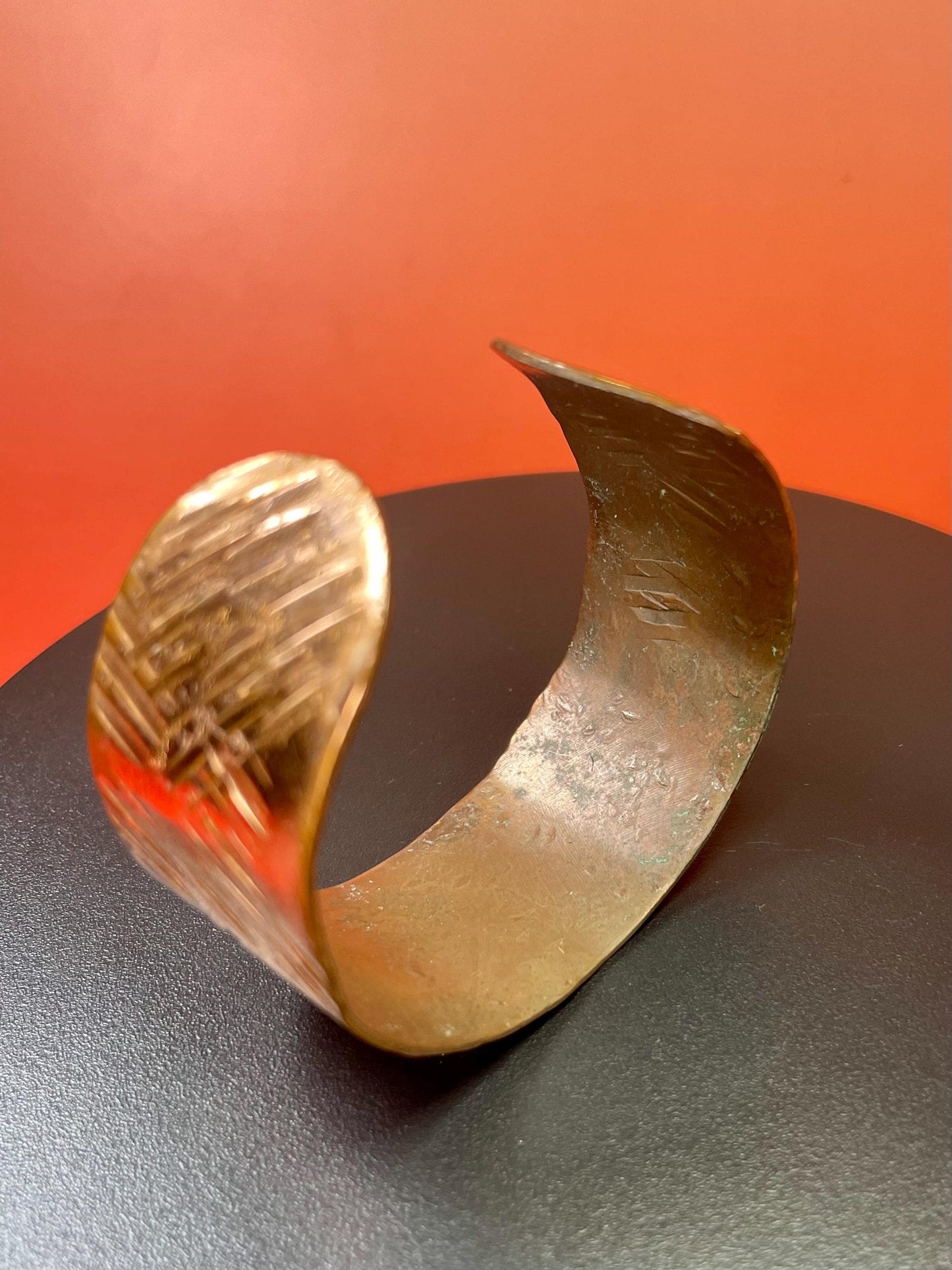 Beautiful 2.25 inch wide vintage copper bracelet Cuff- fits various size wrists