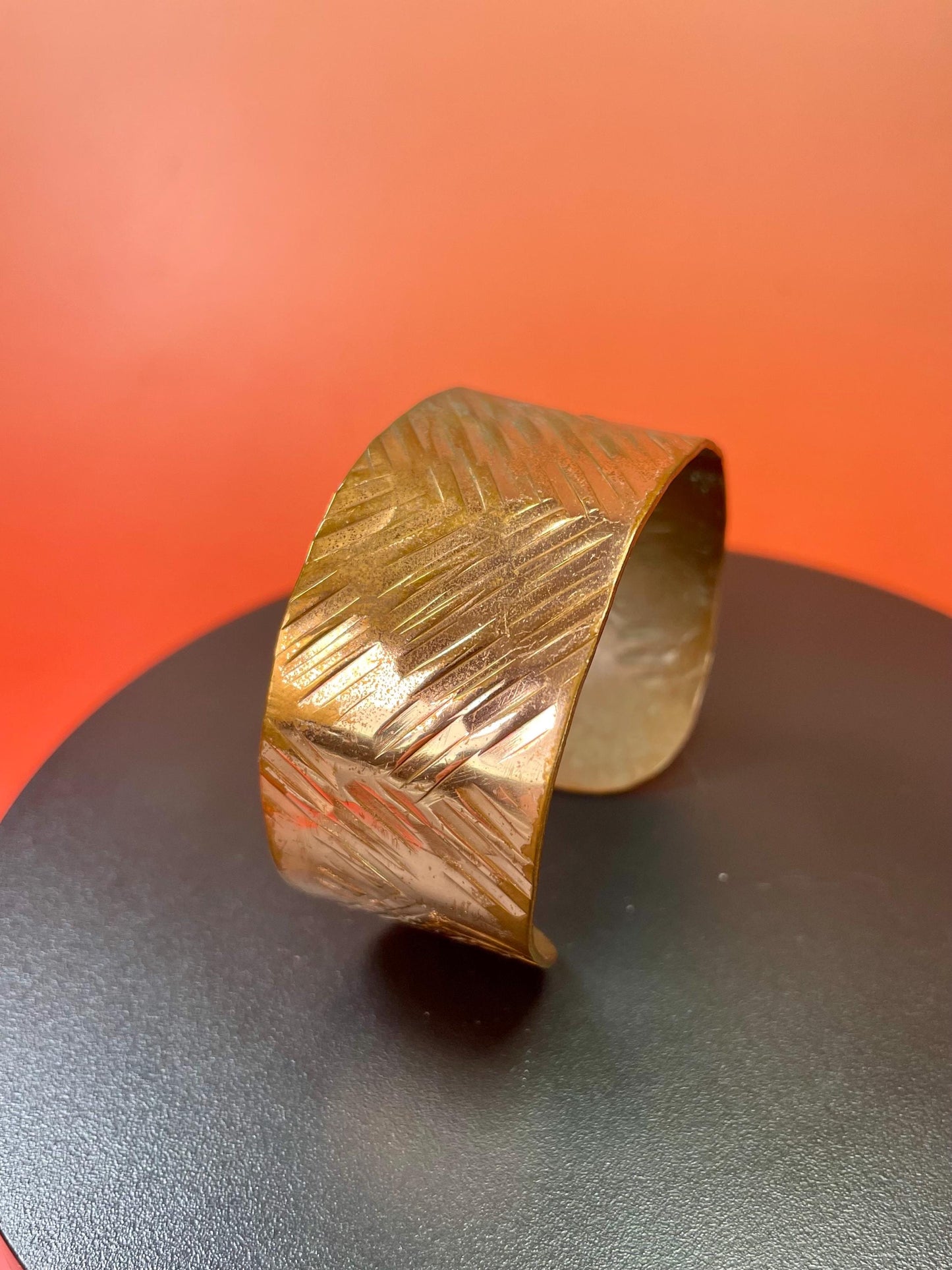 Beautiful 2.25 inch wide vintage copper bracelet Cuff- fits various size wrists
