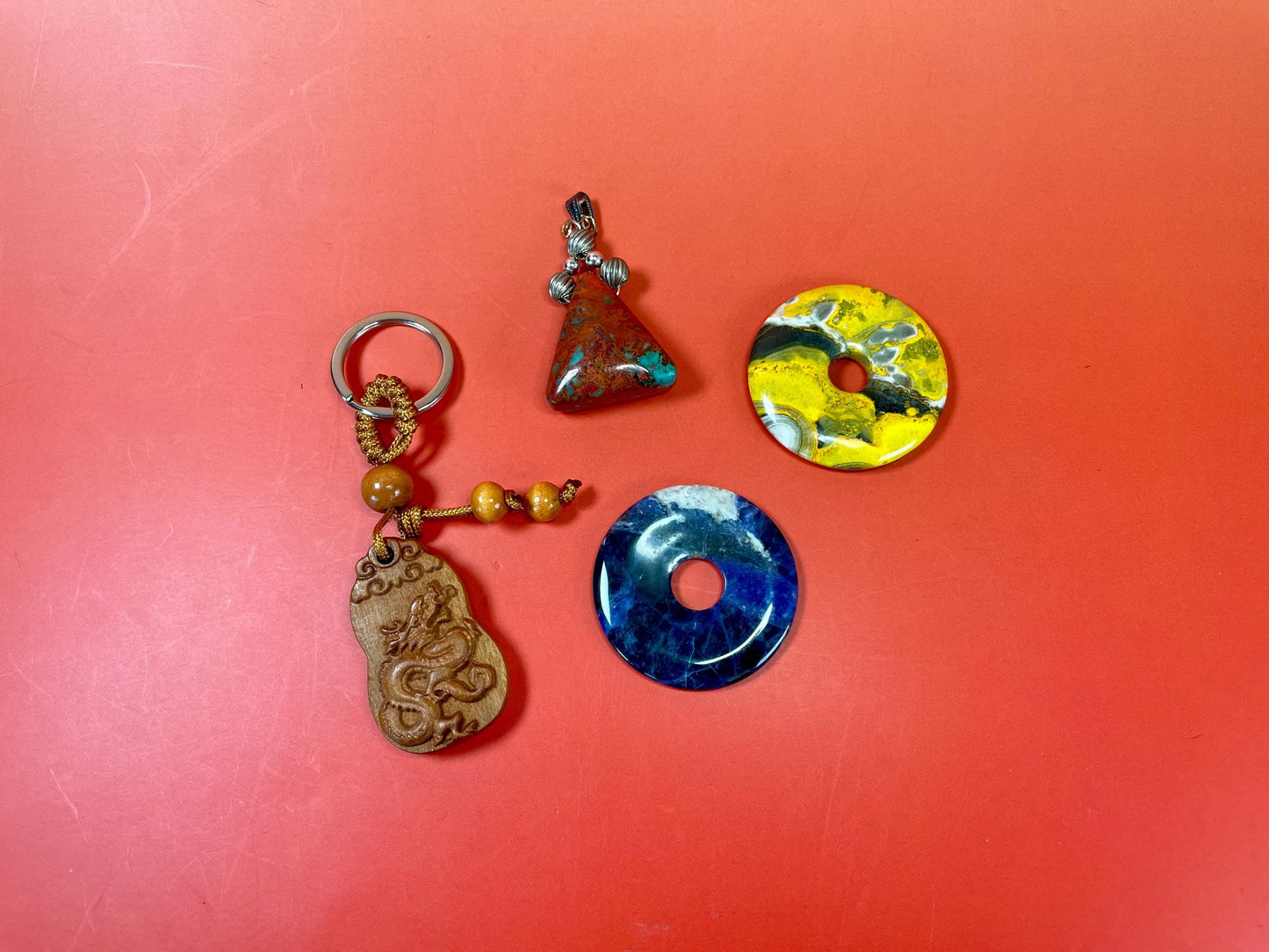 Mixed Pendant, Keychain Lot  Stone, Wood and Metal Accents