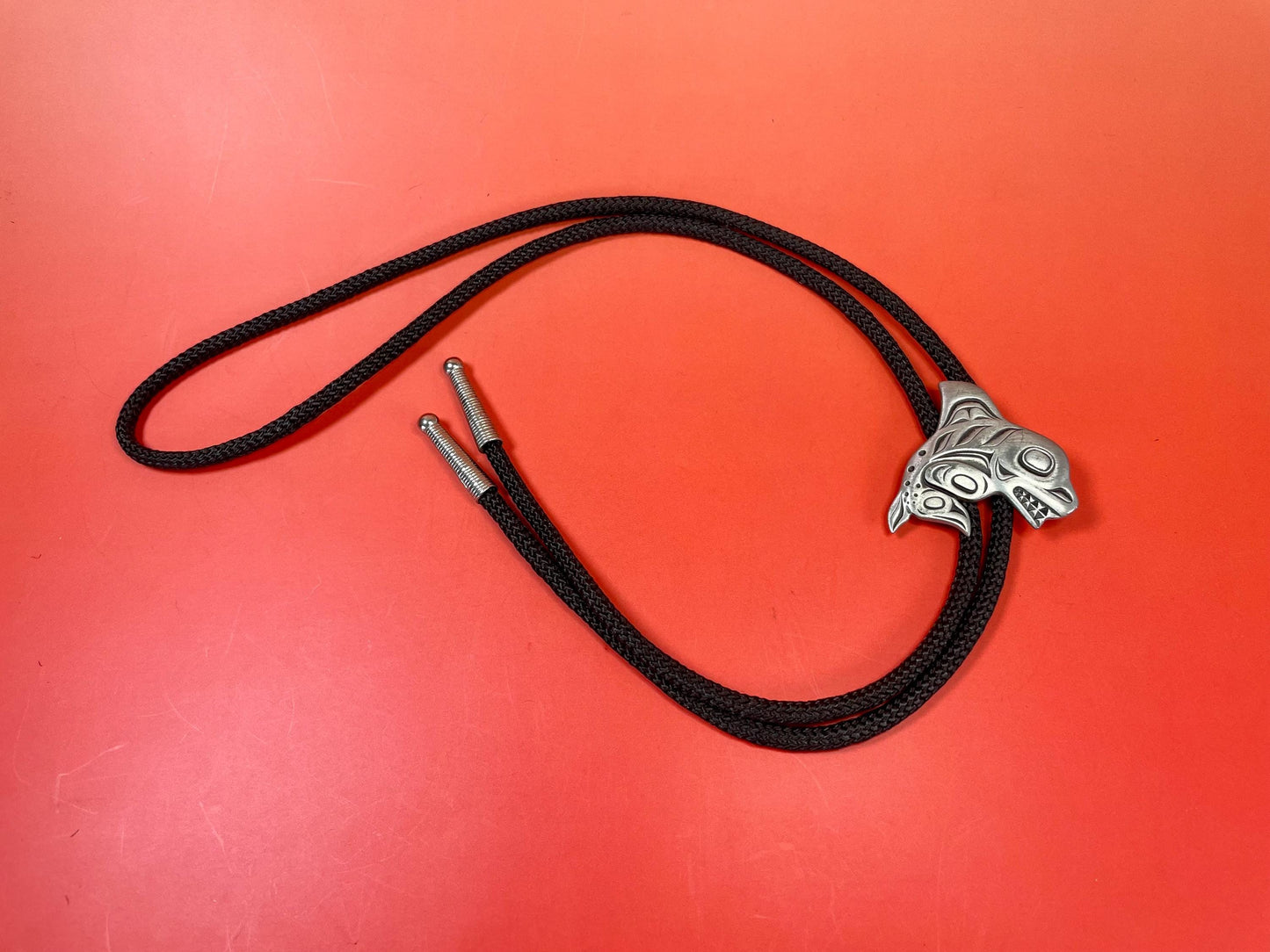 35 inch Bolo Tie with Pewter Orca  First Nations beauty