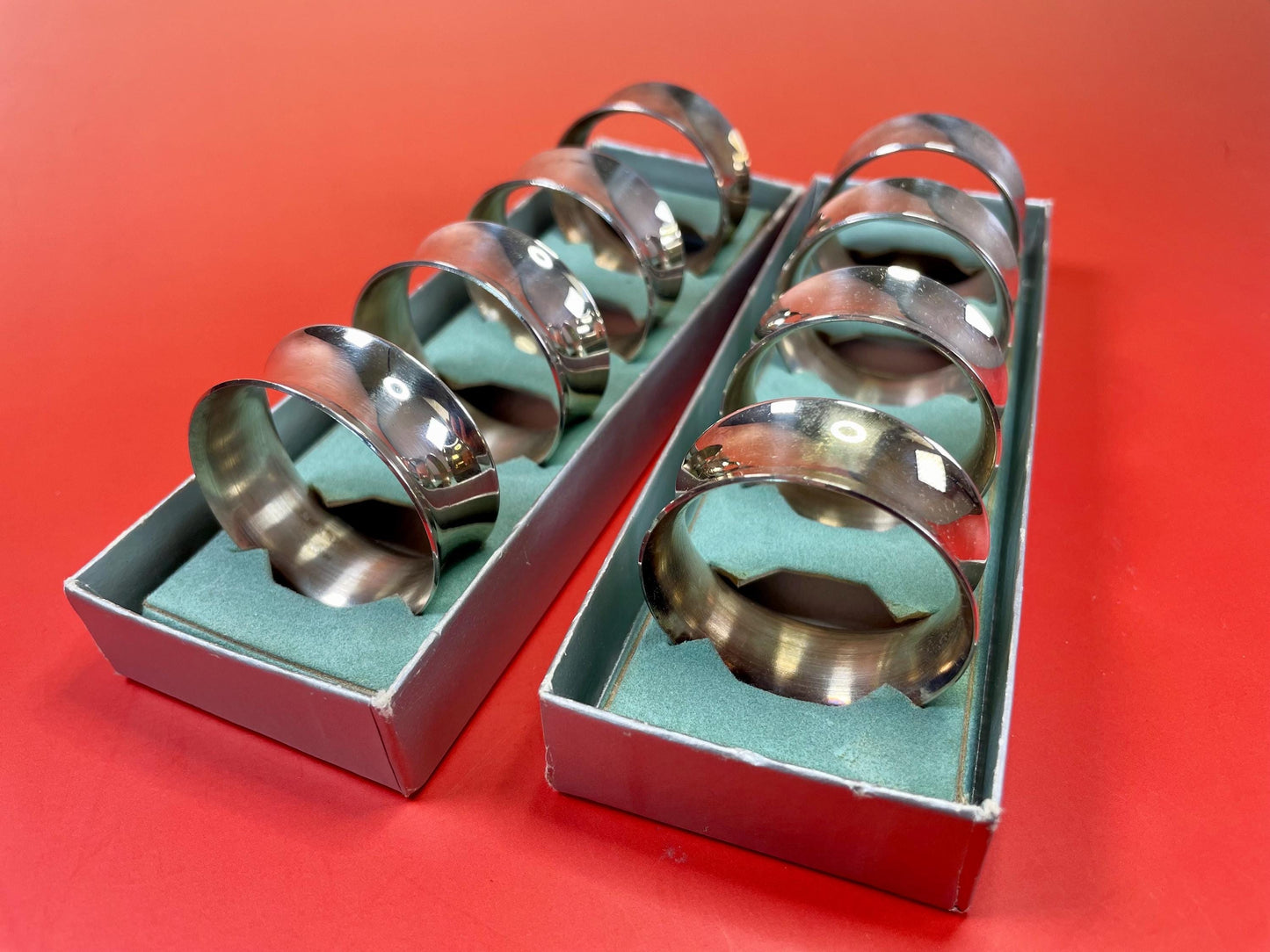 Burke and Wallace Silversmiths  2 Sets of 4 Silver Plated Napkin Rings