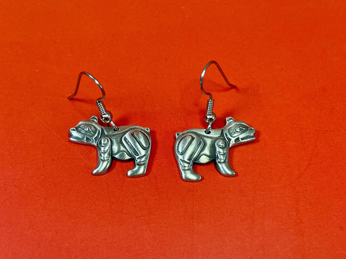 Beautiful indigenous first nations Pewter Bear earrings