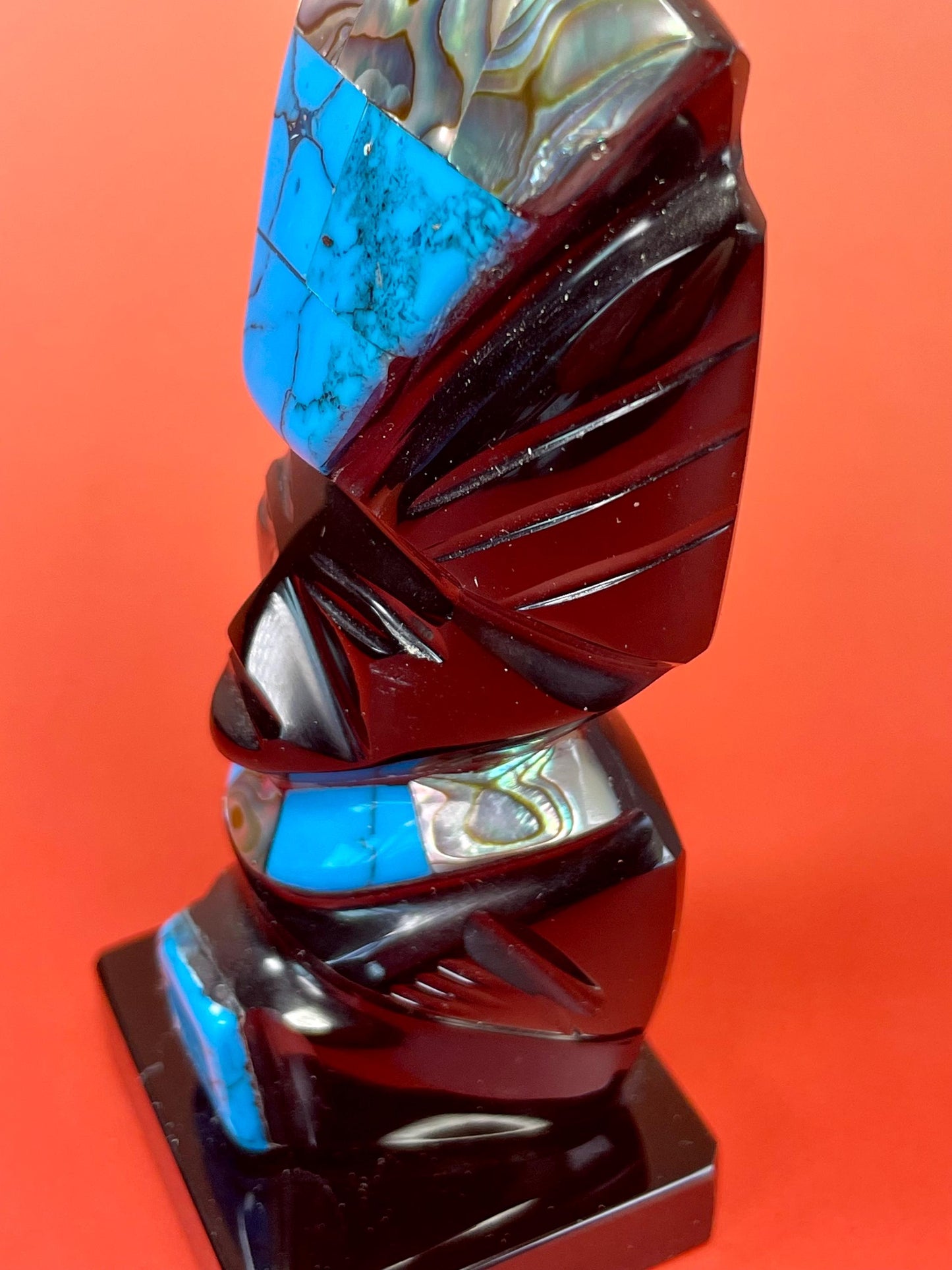 Obsidian, Turquoise and Abalone Statue  4.25 inches