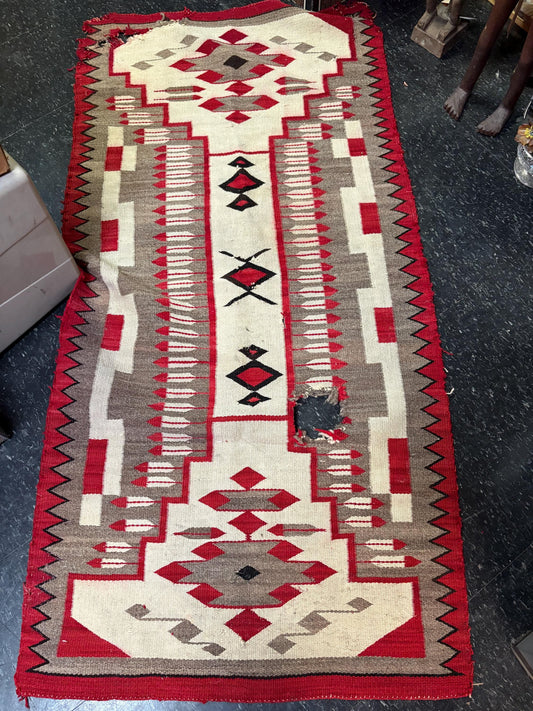 rare 68 x 34 inch early 19 century American indigenous First Nations woven trade blanket with damage   important piece of navajo history -