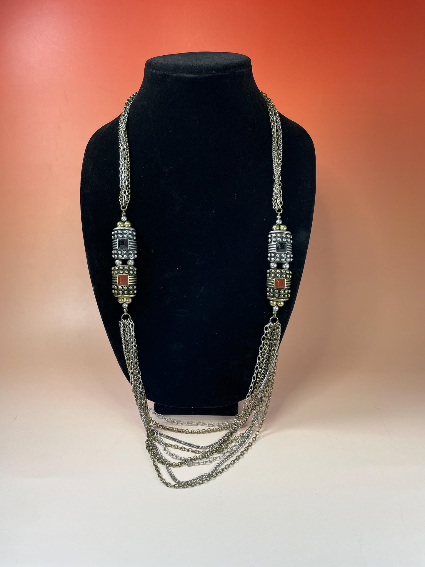 33 inch Metal Chain Necklace with Embellishments