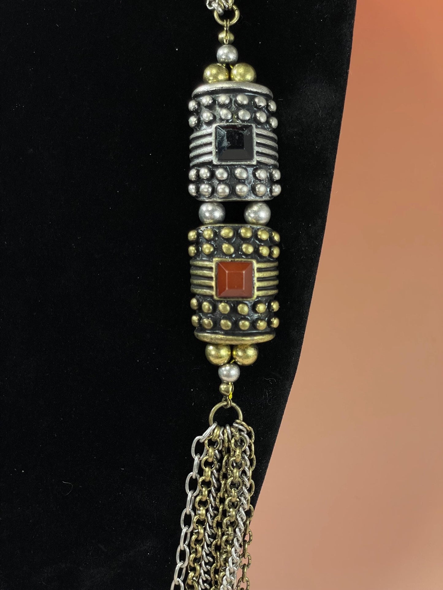 33 inch Metal Chain Necklace with Embellishments