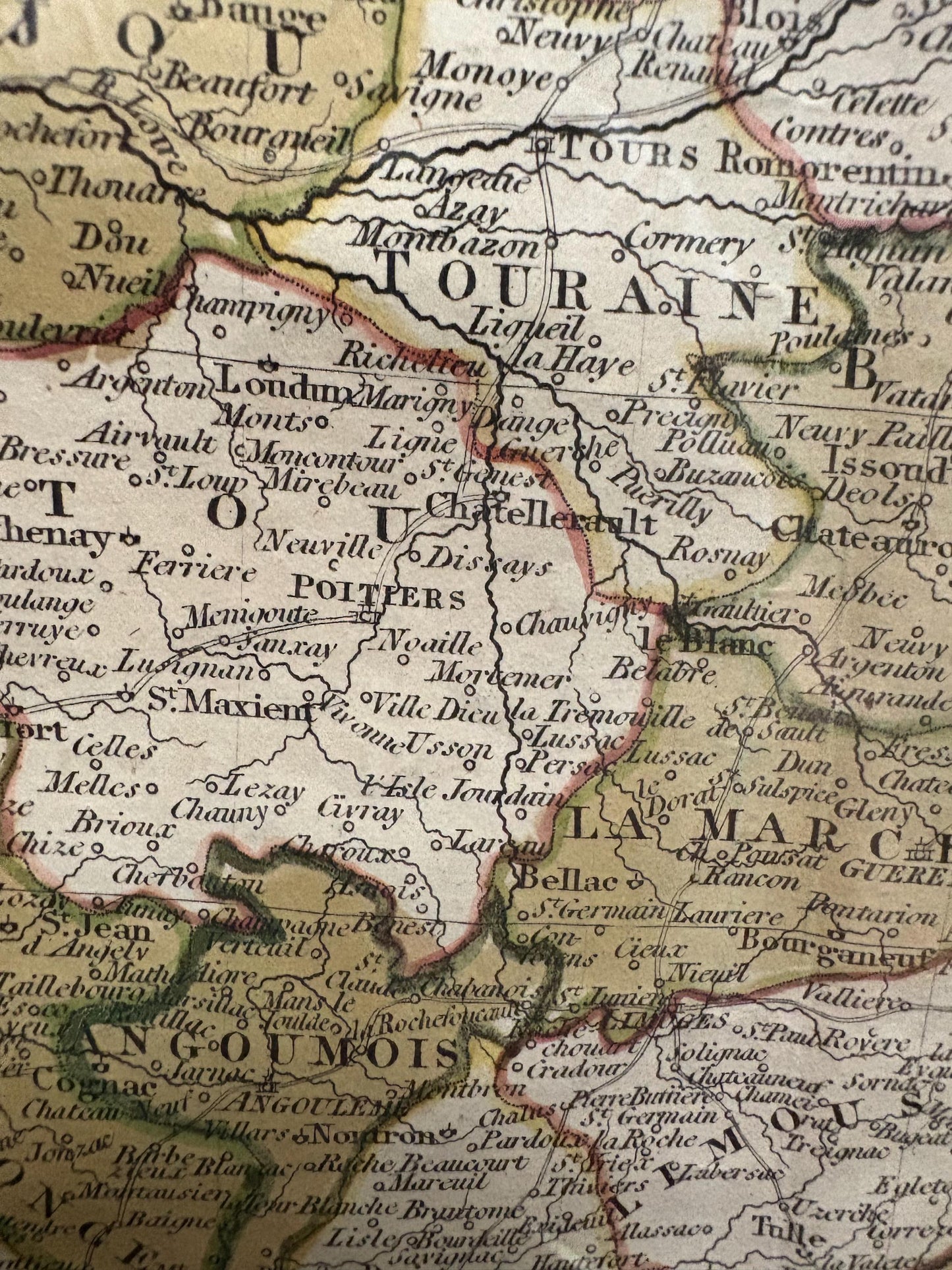 Early 19 century Scottish map of France in beautiful frame  30 by 22 inches  great home decoration or gift- B