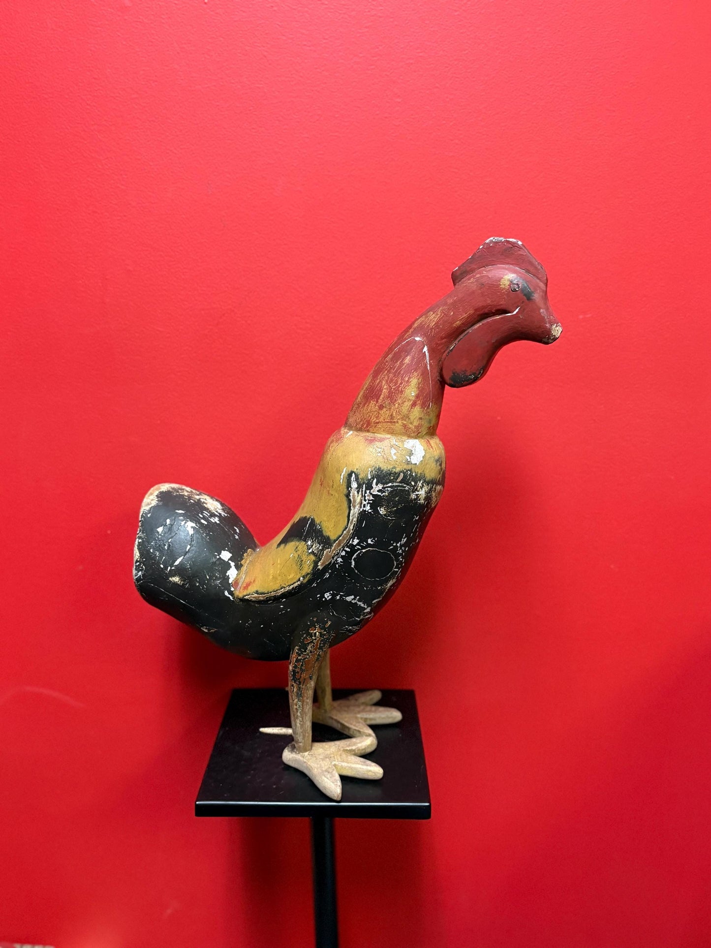 Beautiful folk art 18 inch tall rooster wooden statue  great colours  perfect for home decor or gift  cock-a-doodle-doo