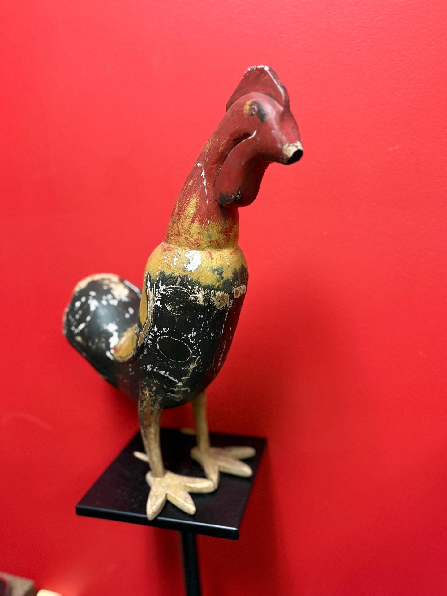 Beautiful folk art 18 inch tall rooster wooden statue  great colours  perfect for home decor or gift  cock-a-doodle-doo