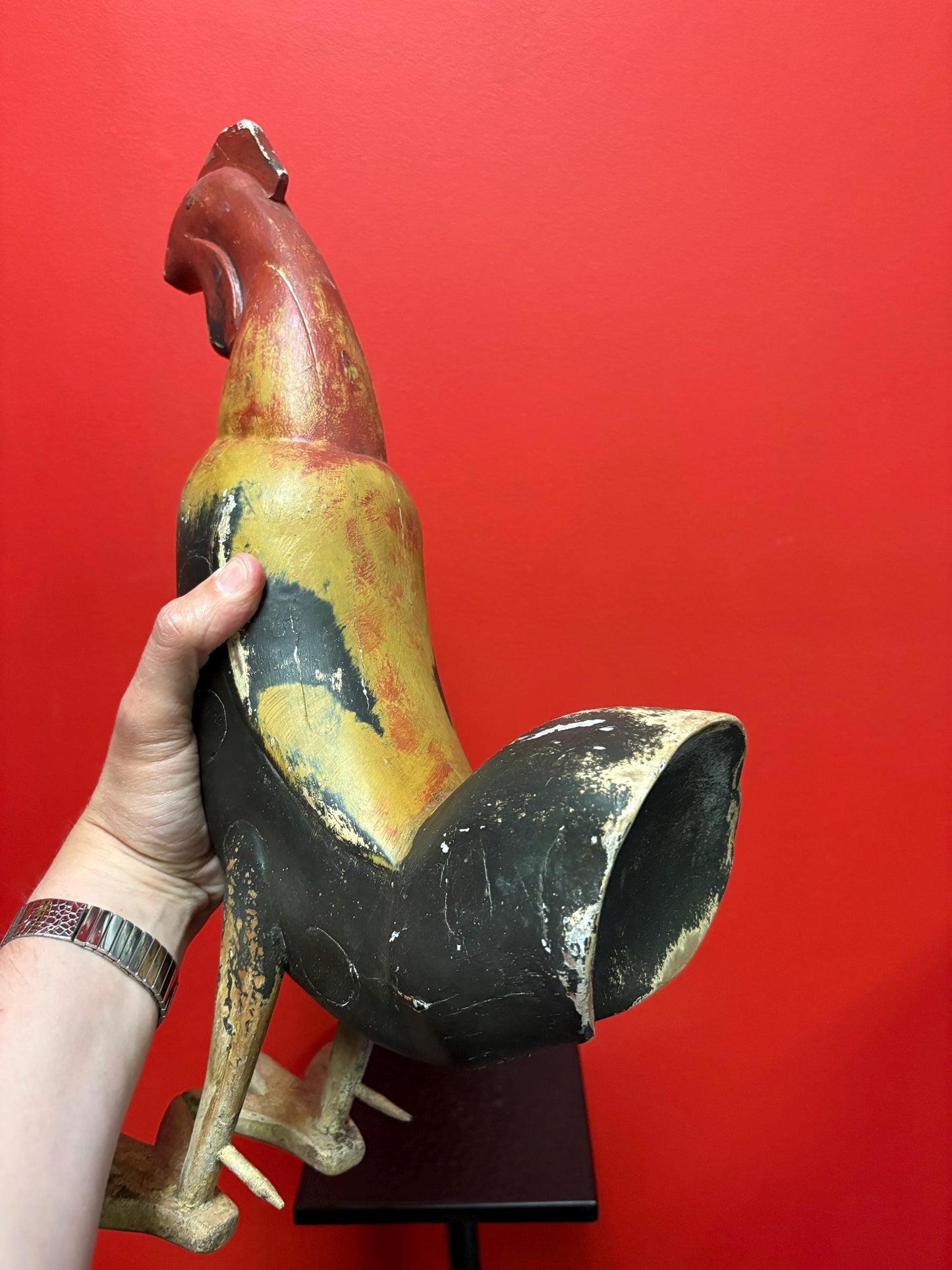 Beautiful folk art 18 inch tall rooster wooden statue  great colours  perfect for home decor or gift  cock-a-doodle-doo