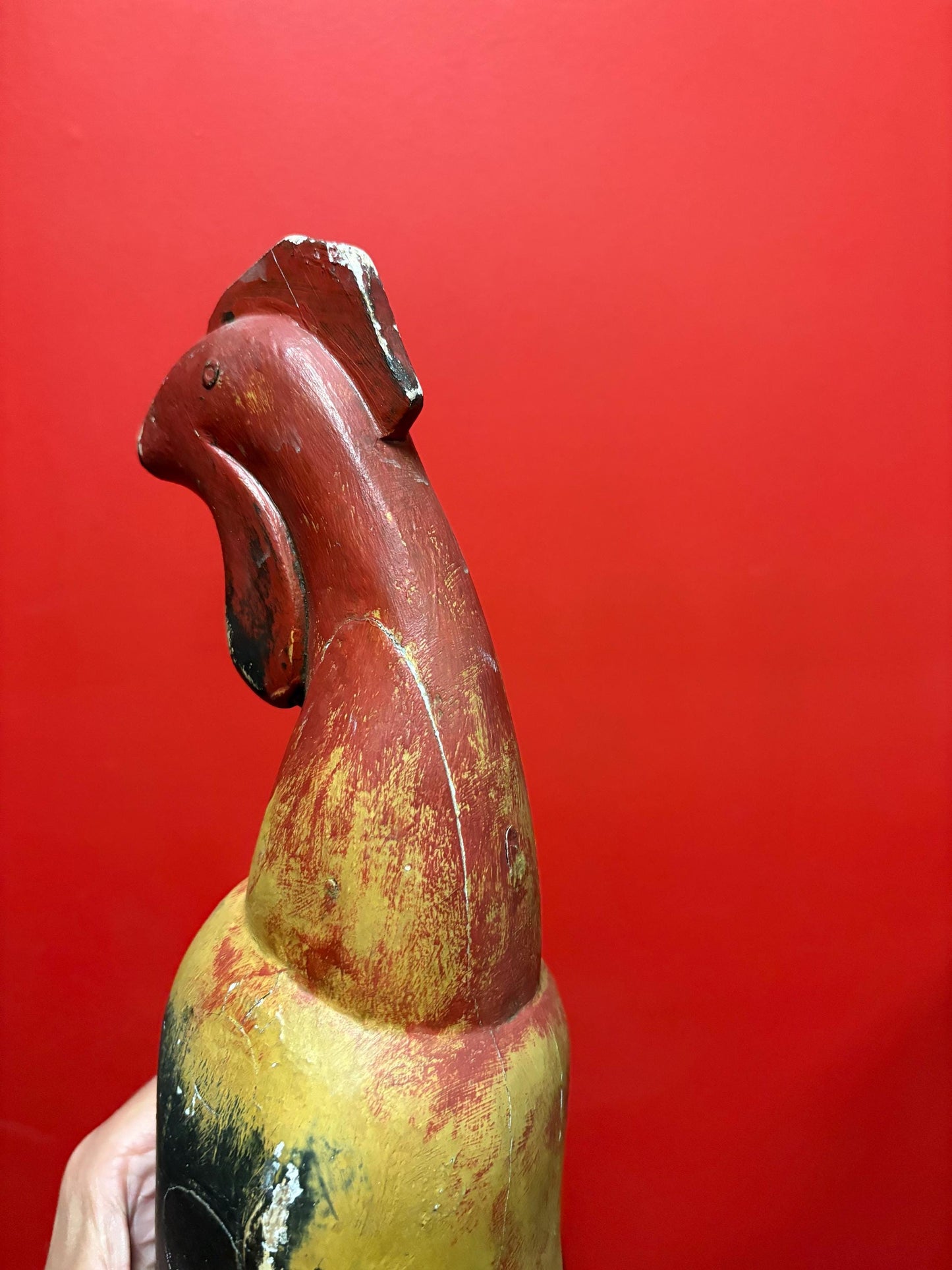Beautiful folk art 18 inch tall rooster wooden statue  great colours  perfect for home decor or gift  cock-a-doodle-doo