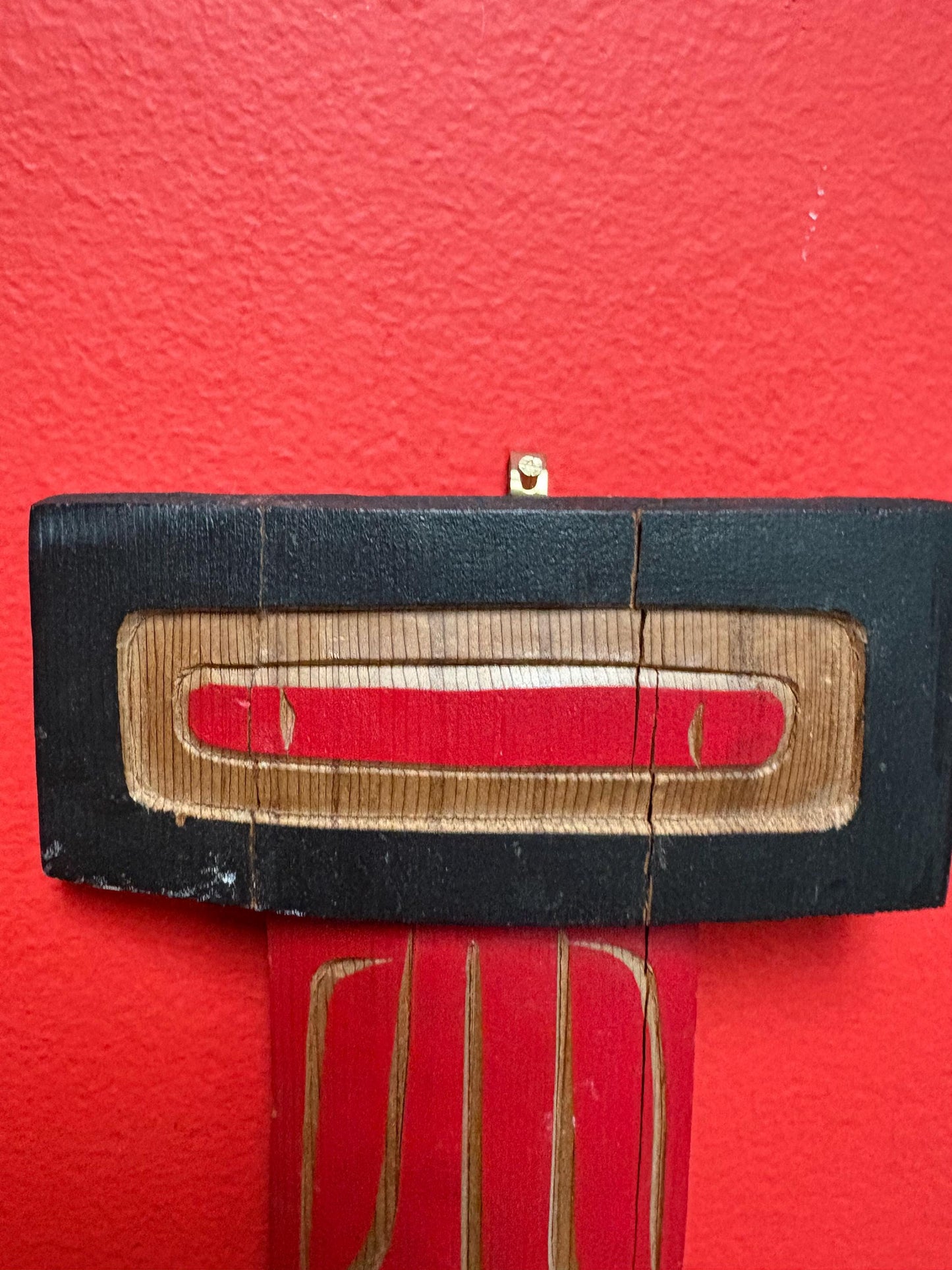 Beautiful indigenous first nations Pacific Northwest coast Neil Baker polychrome painted cedar paddle  great detail  17 x 5 wide